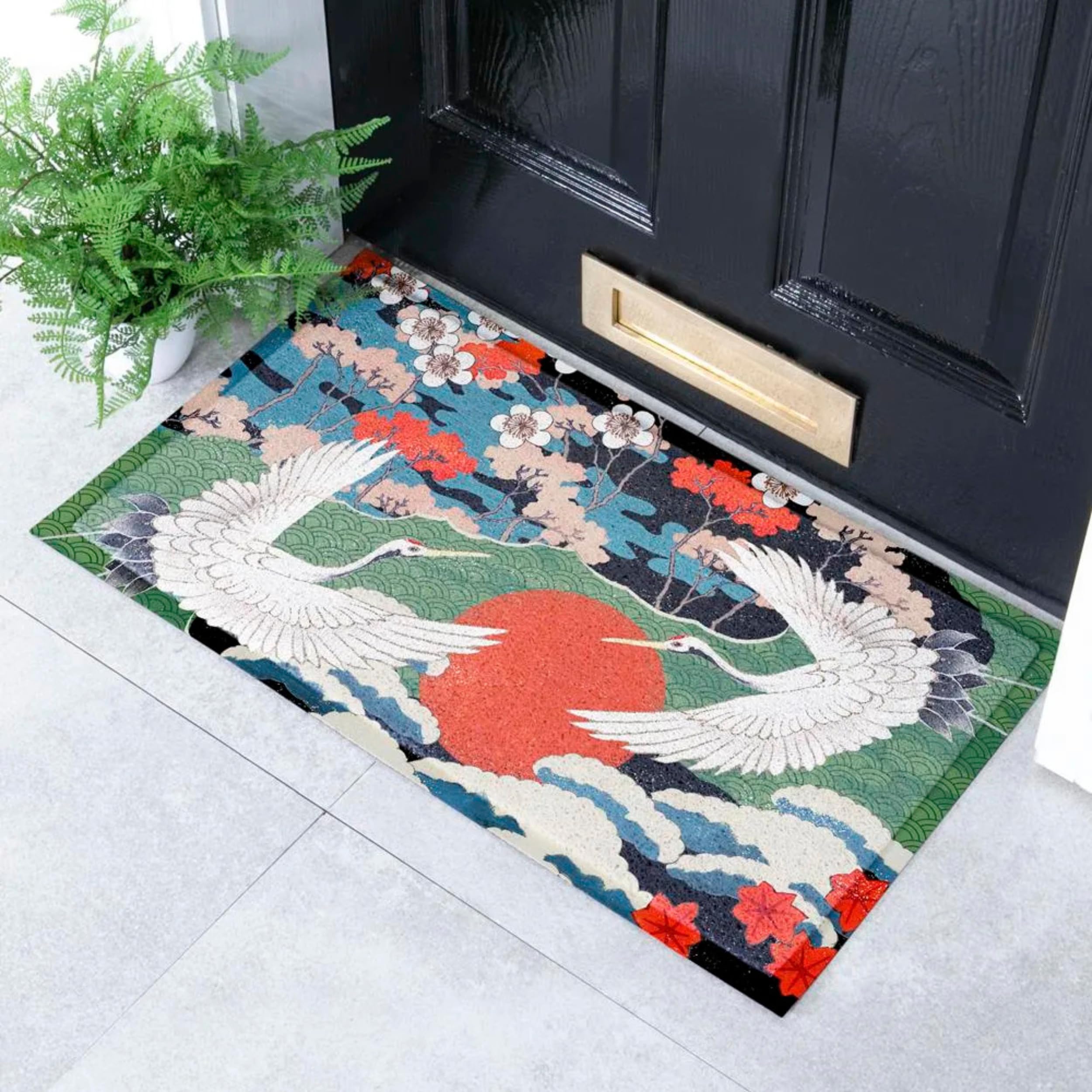 Artsy Mats Japanese Bird Pattern Indoor & Outdoor Door Mat - Incredibly & Weatherproof Doormats - Non Slip Mat, (70x40 cm)