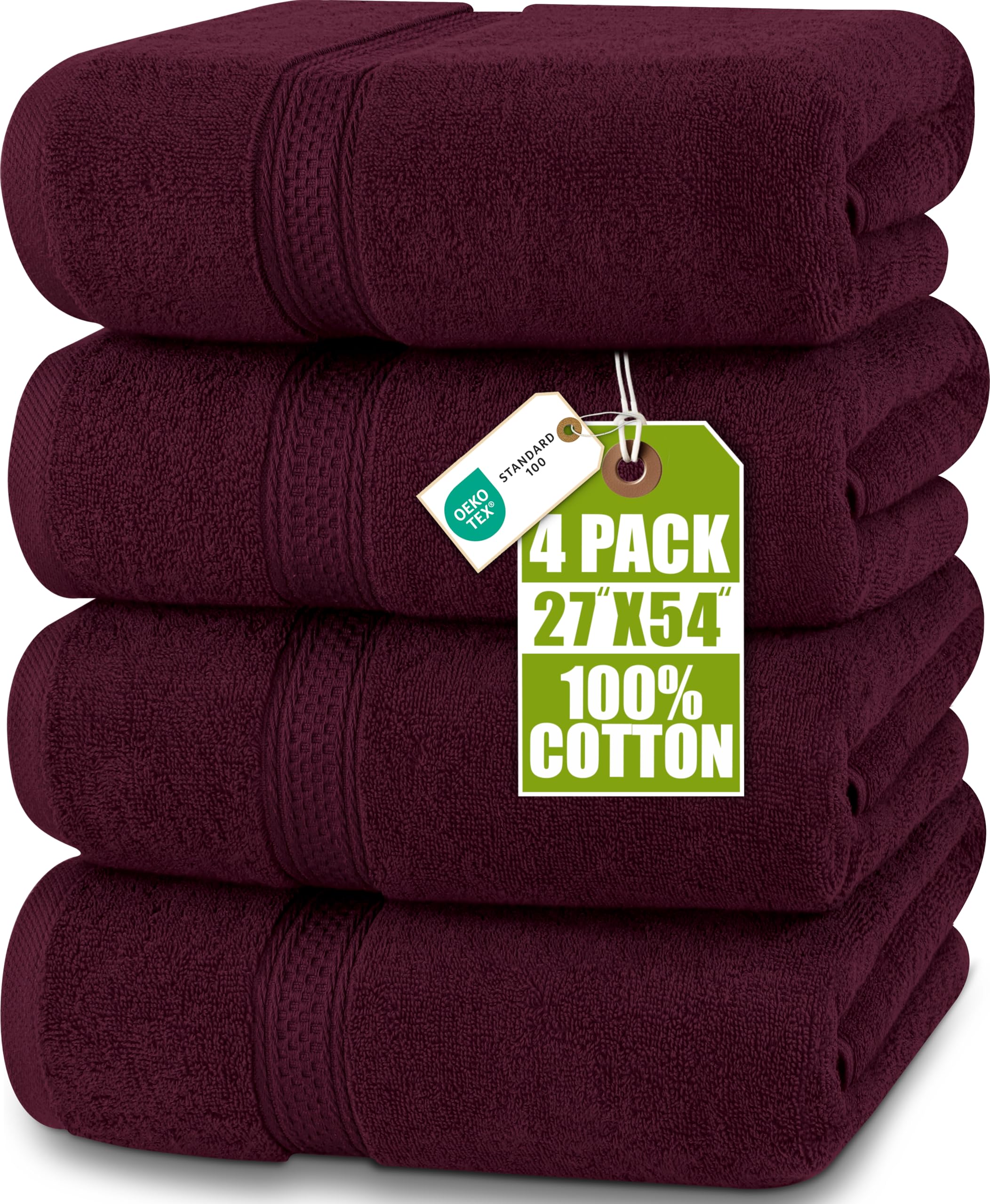 Utopia Towels Luxury Bath Towels, 4 Pack, 27x54, Hotel and Spa Towels (Burgundy)
