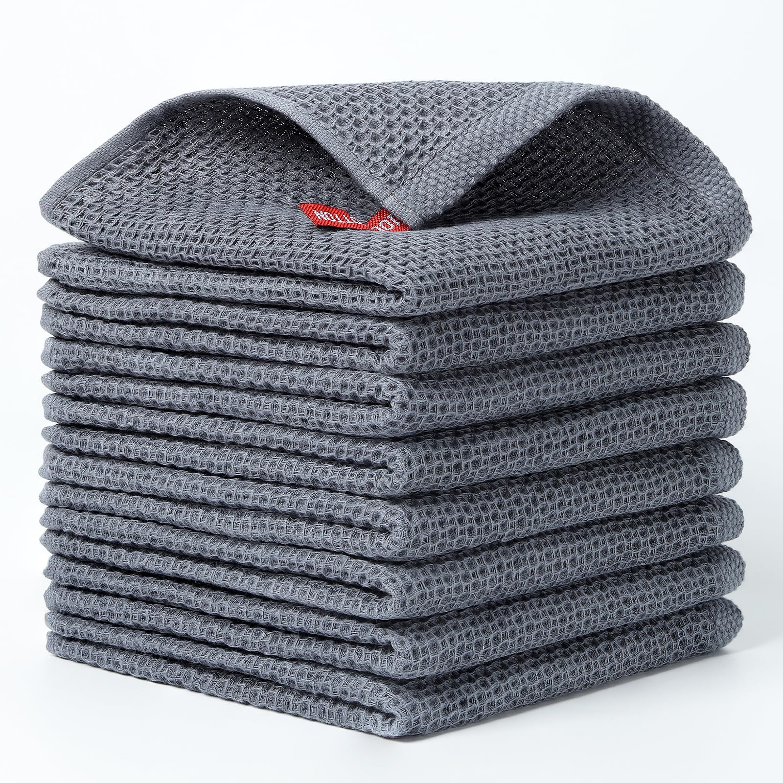 AISINYI8 Pack 100% Cotton Kitchen Dish Cloths, Waffle Weave Ultra Soft Absorbent Dish Towels and Thickened Dish Rags Kitchen Towels for Cleaning & Quick Drying Dishes (13''x13'' - 8 Pack, Grey)