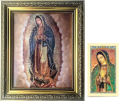 Nuestra Señora de Guadalupe 8" x 10" Católica Framed Art print-wall Plaque- en Ornate, acabado dorado marco. Lamina enmarcada de nuestra señora de