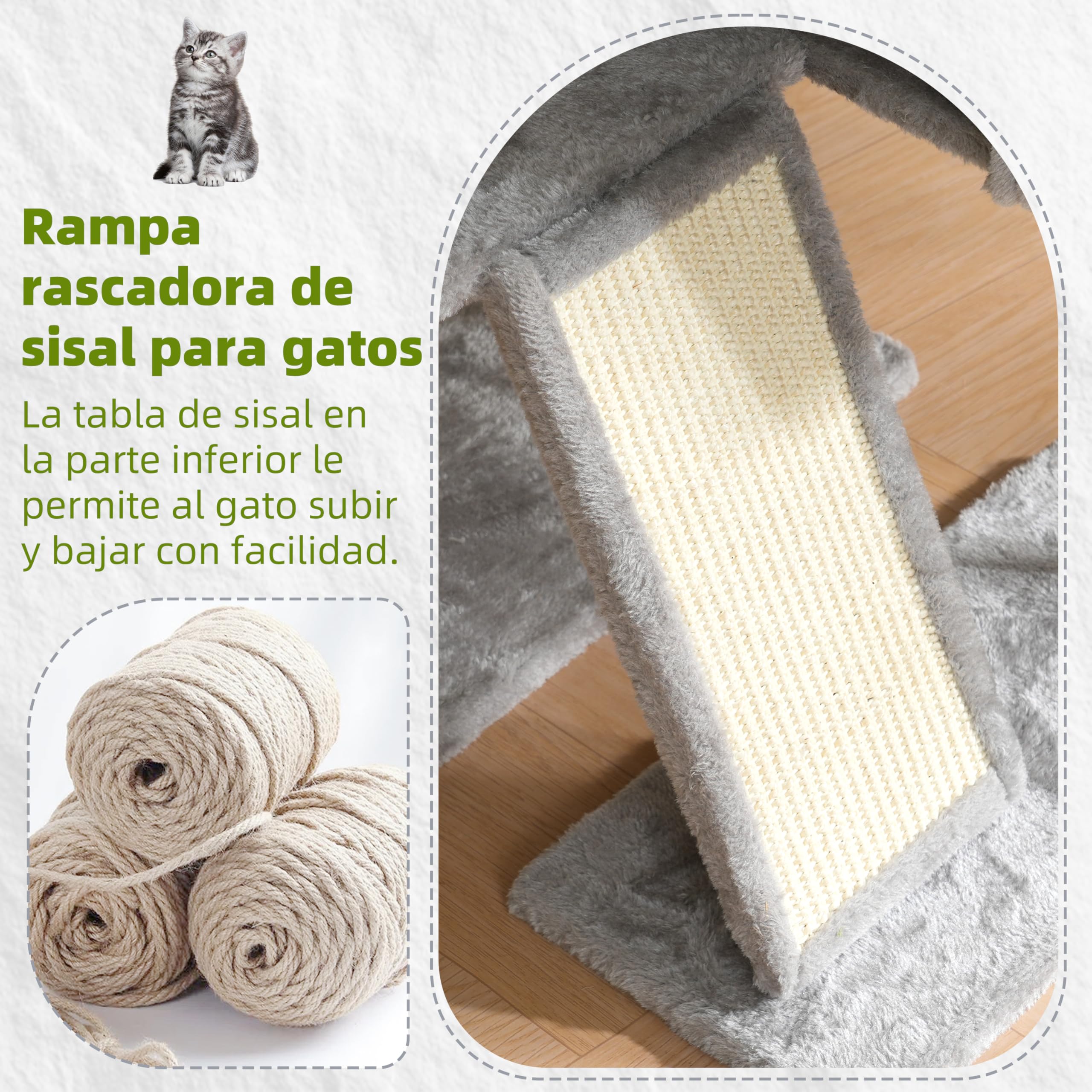 Gitelsnour Rascador para Gatos de Interior, Árbol para Gatos para Gatitos, con Postes, Plataforma Superior Desmontable, Pompones, Cuevas, Cestas, Gris Claro GCT006SW