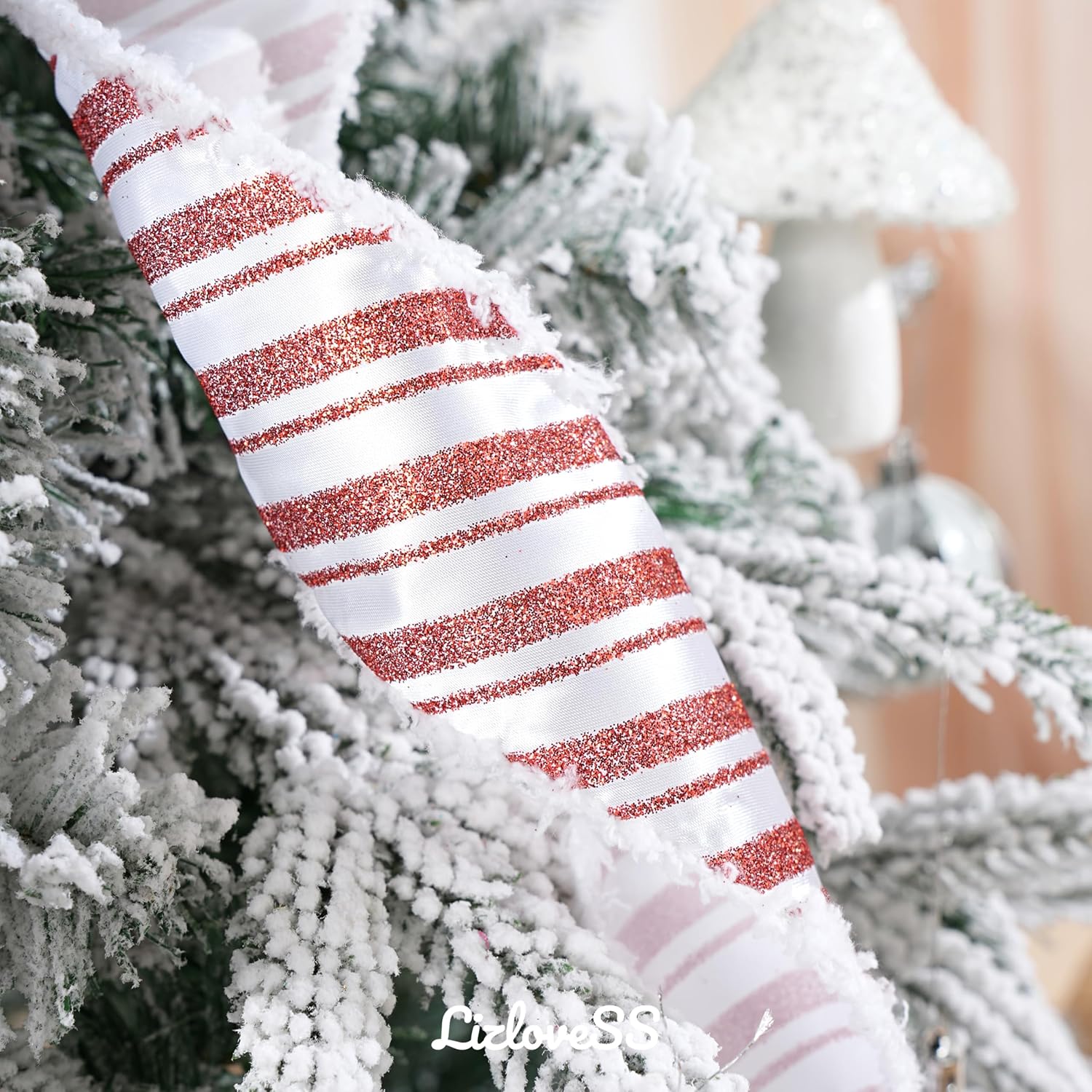 Red and White Christmas Tree Toppers - Large Bows with Streamer and Snowman Candy Cane Patterns for Xmas Tree Wreaths Door Staircase Home Decor - Image 7