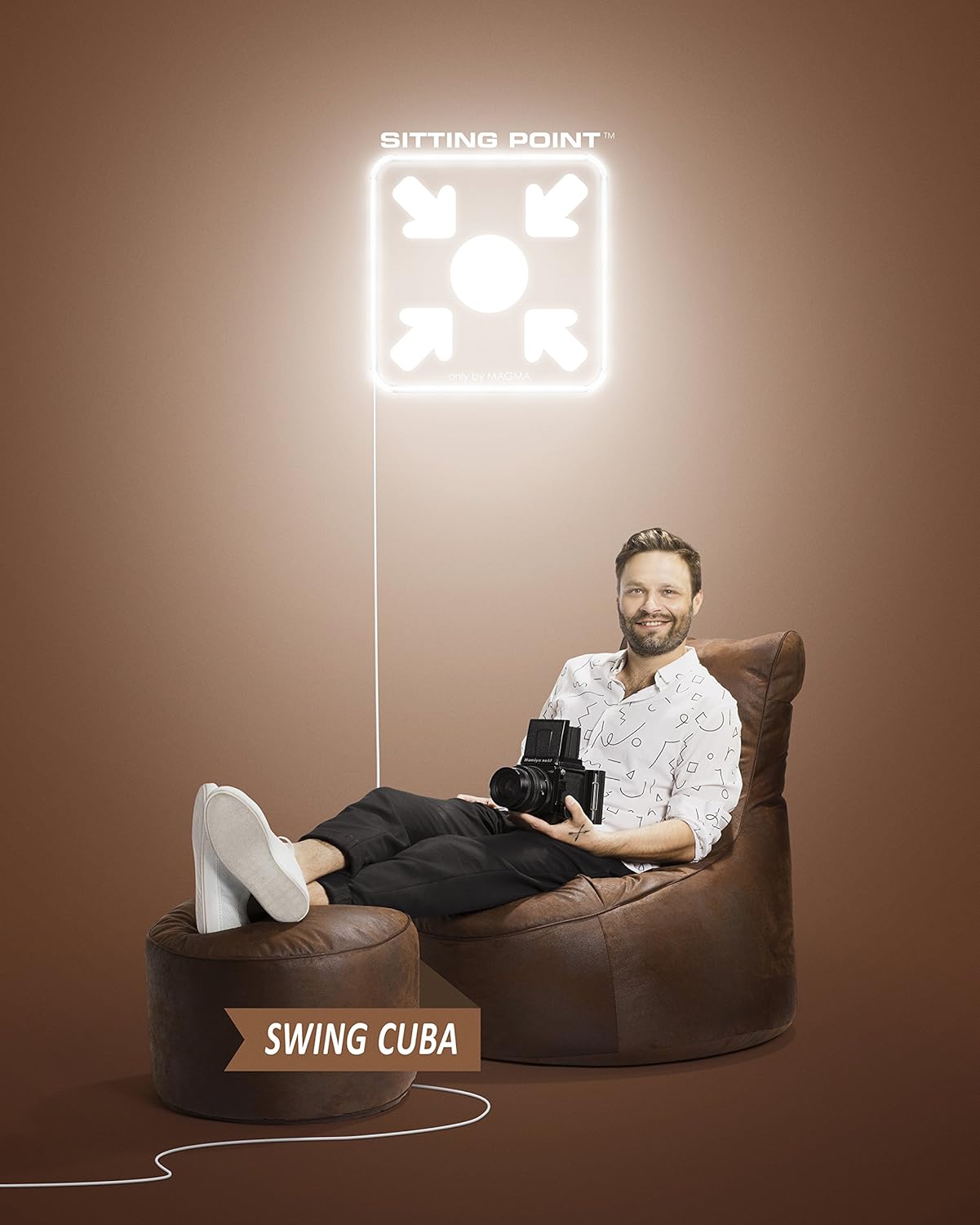 Gouchee Home Dotcom Cuba Pouf Collection Contemporary Faux Suede Upholstered Round Pouf/Ottoman, Brown