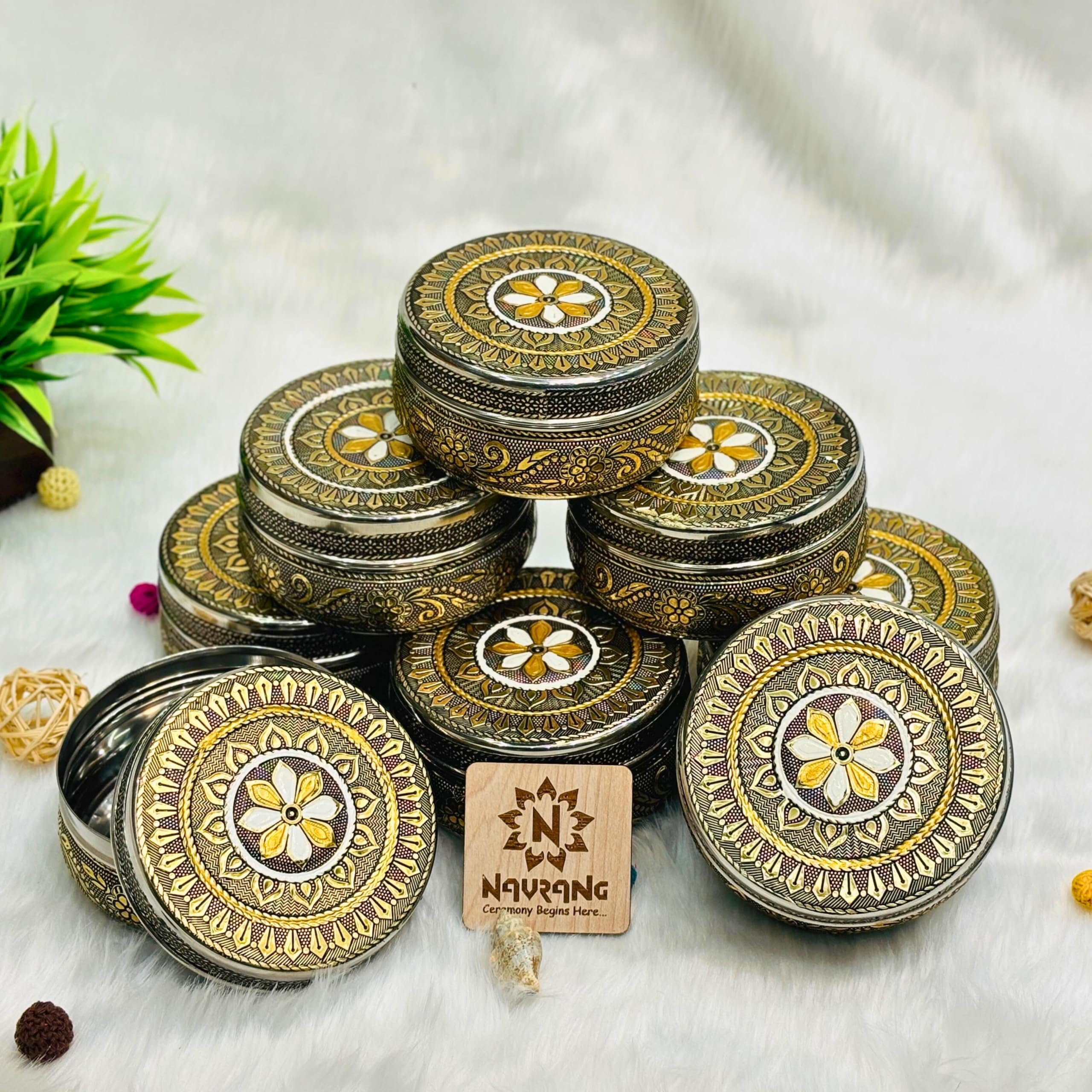 Meenakari Steel Box, Decorative Steel Box Container, Poori Dabba For Return Gifts Pack Of 8-picture-26