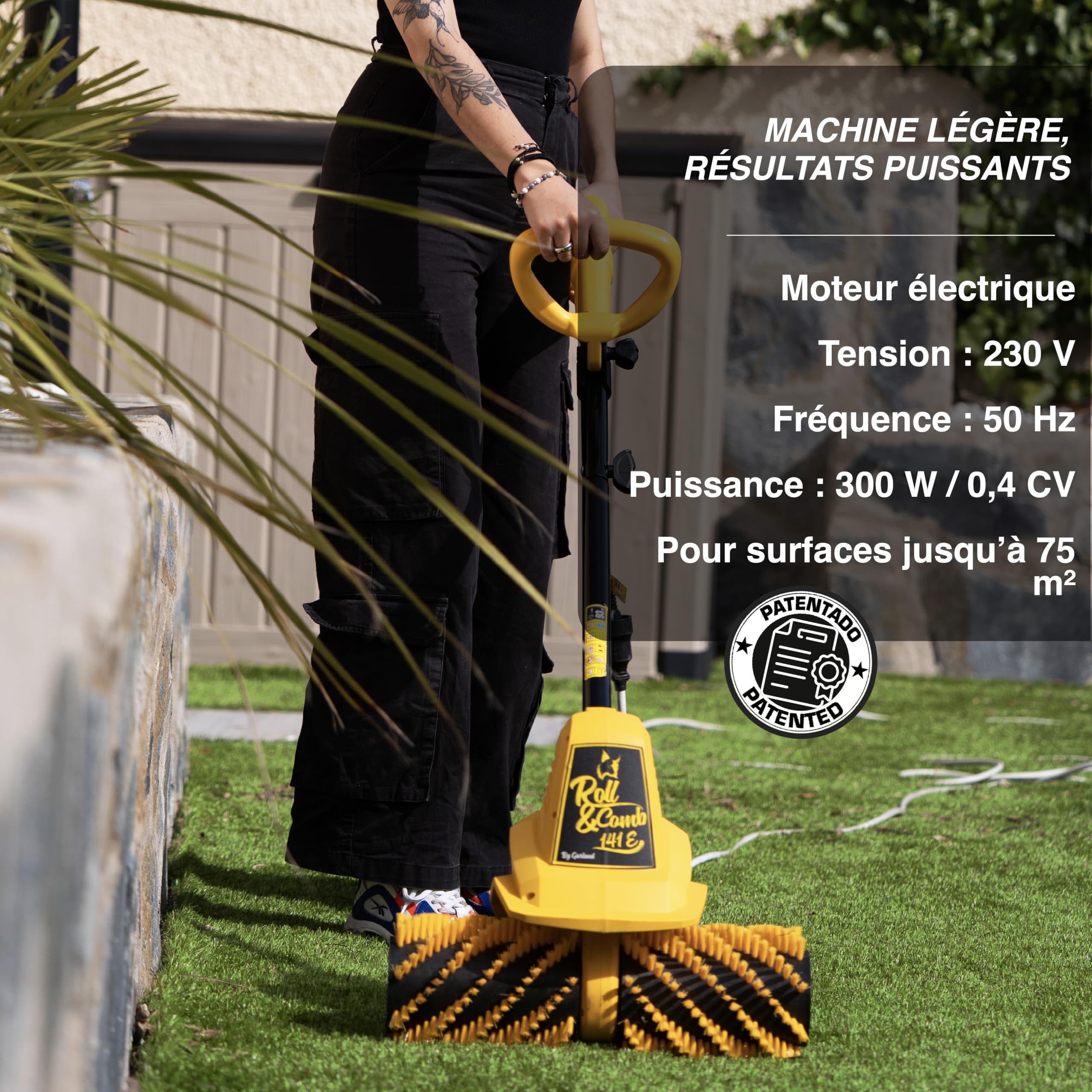 Garland - Balai pour Gazon Artificiel Roll&Comb 141E-V19 | Puissance 300 W | Branchement Électrique | Largeur de Travail du Rouleau 40 cm | Guidon Réglable