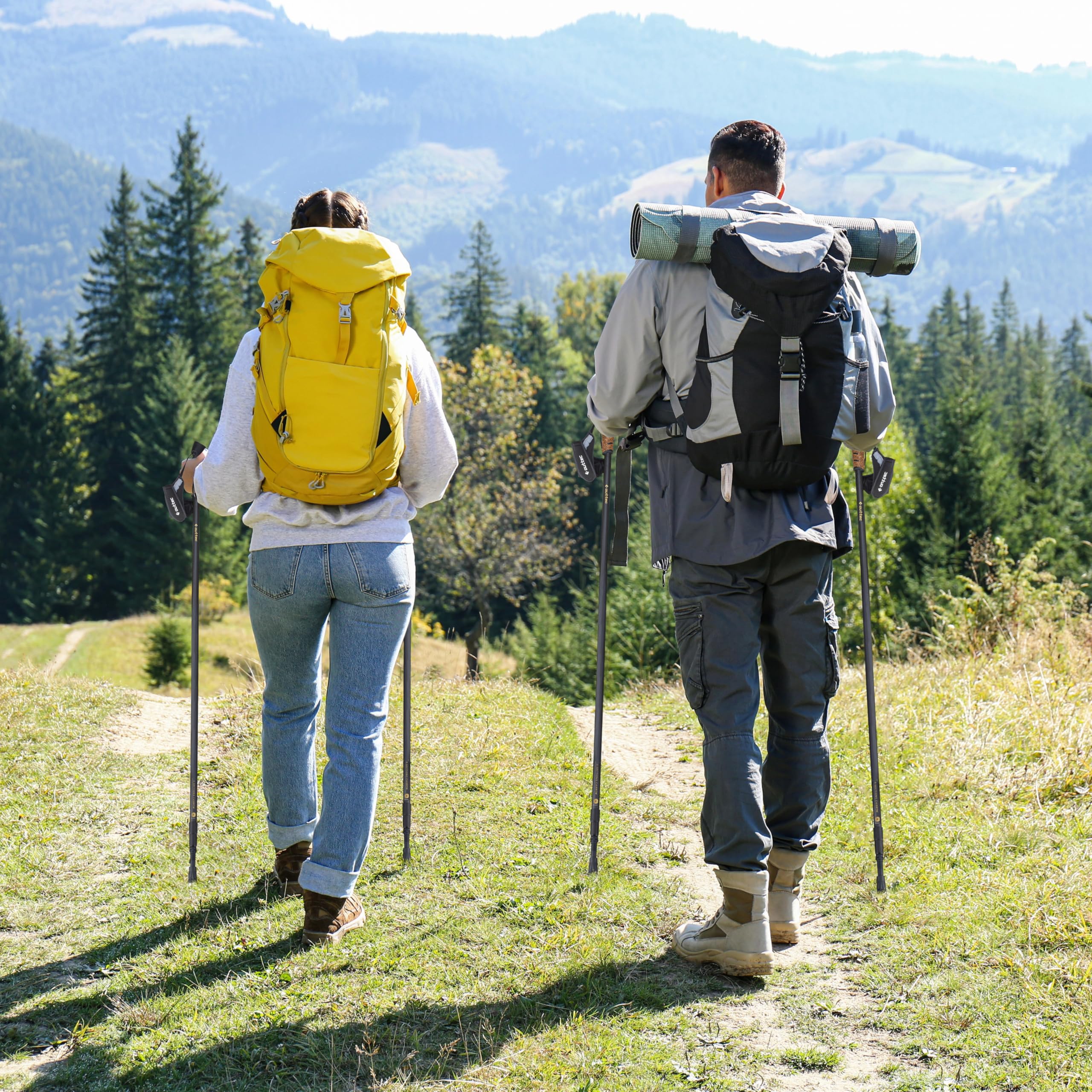 Bâtons de randonnée en Carbone Ultra légers, Réglables Bâtons de Marche Nordique 70-135 cm avec Bouchon en Caoutchouc, Bâton de Trekking Monobloc avec Tampon en Caoutchouc pour Homme et Femme