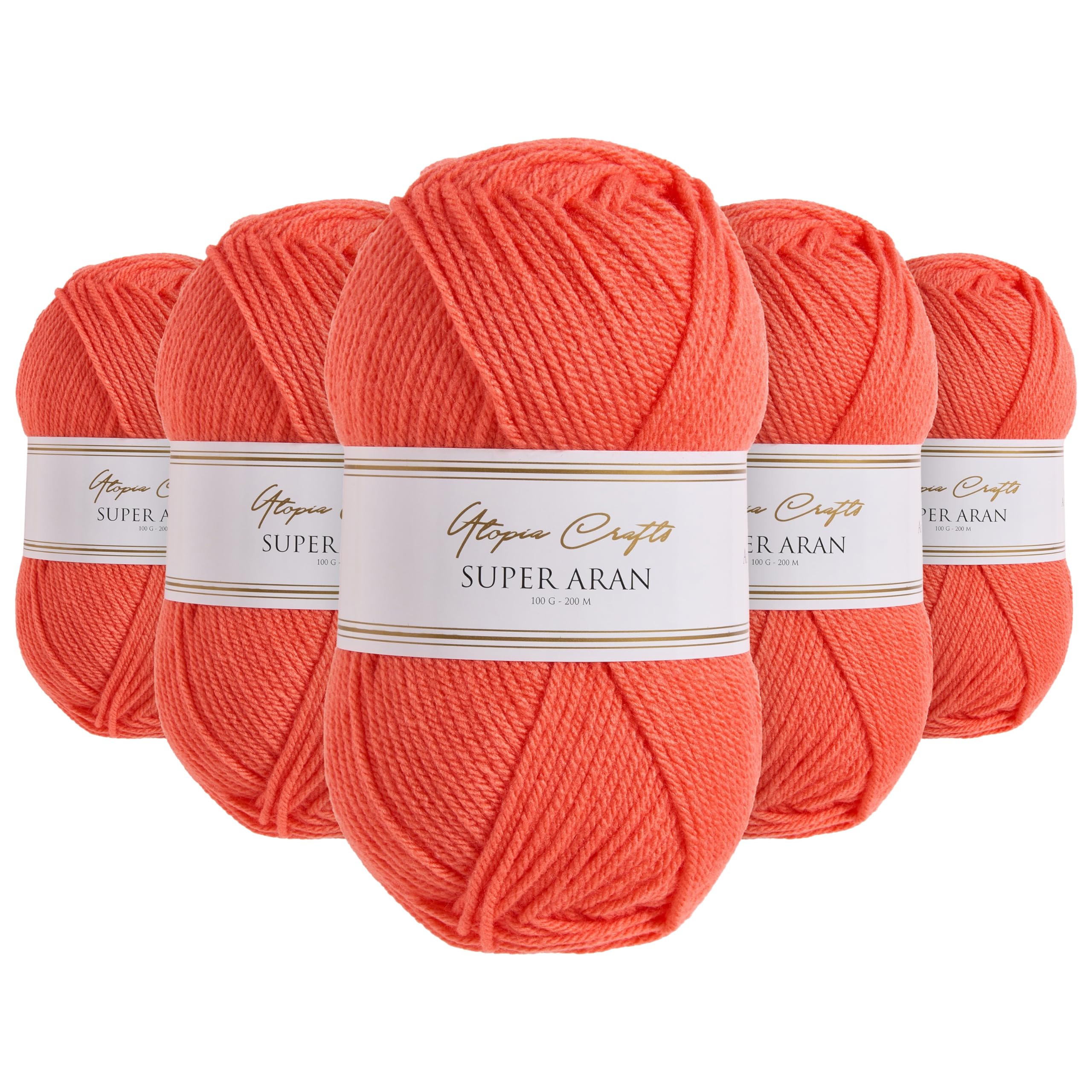 Utopia Crafts Super Aran Knitting and Crochet Yarn 5X 100g (Vibrant Peach)