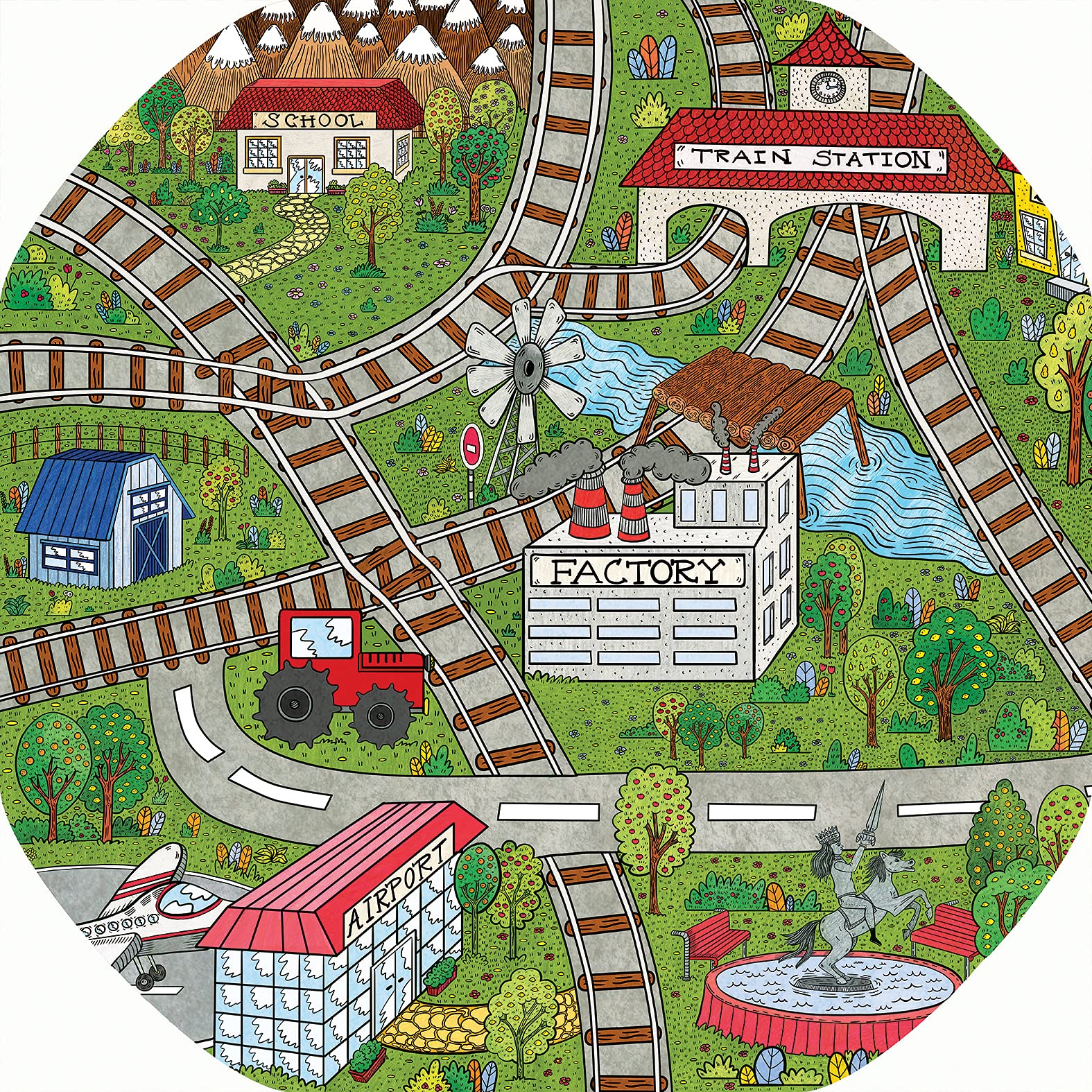 Train Town and Railway Vinyl Tuff Tray Insert - 86 x 86 cm - For Large Tuff Spot Tuff Tray