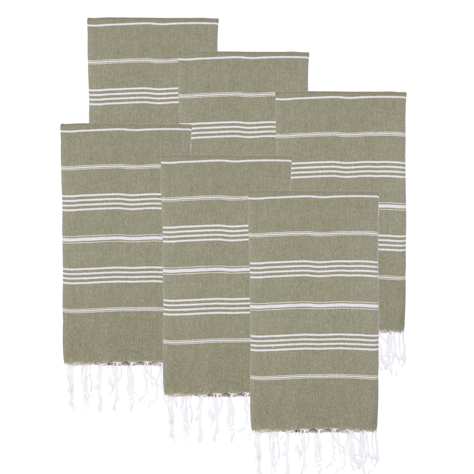 PADISHAHHOME Turkish Beach Towels, Pack of 6 | Oversized, Quick Dry, Sand Free | 100% Cotton, Large 38x71 Towels for Beach, Pool, Travel | Ultra-Soft, Compact, and Absorbent | Olive Green