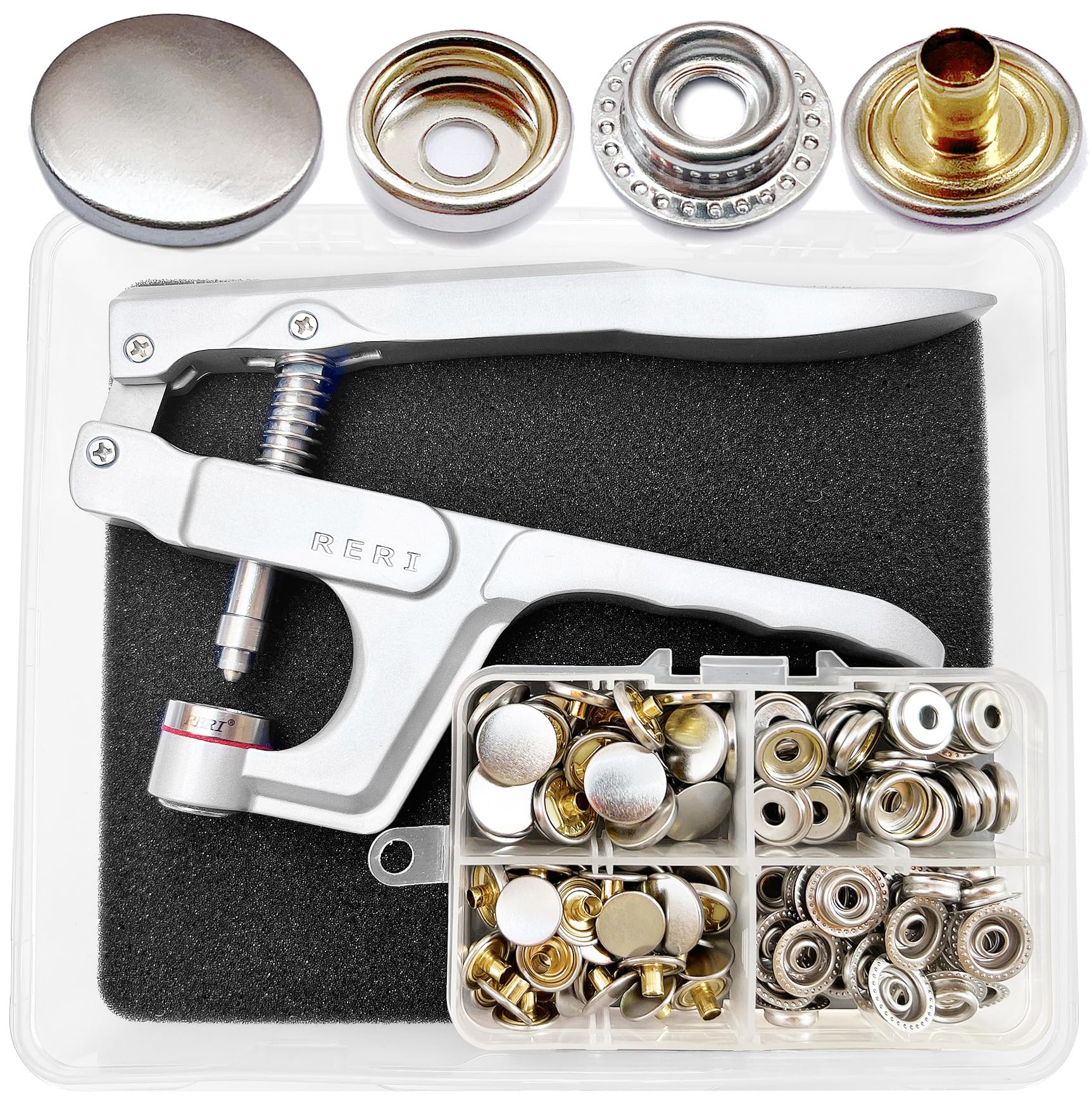 Bottoni a pressione con pinze, diametro 15 mm, in metallo argentato e utensile in rame, accessori da cucito, bottoni per cucito, bottoni automatici in ottone per fai da te, tessuti, abbigliamento
