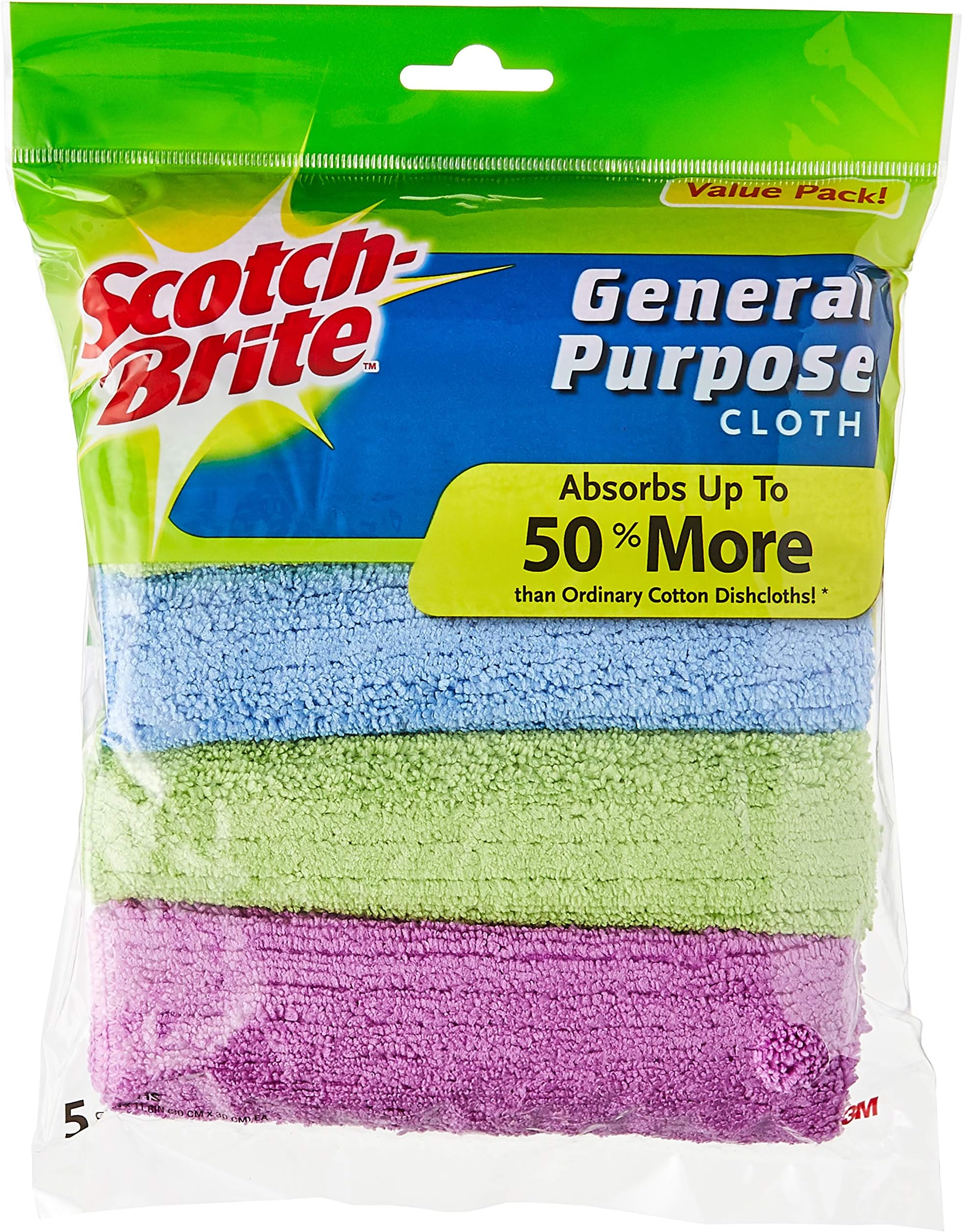 Scotch-Brite Microfiber Cloth General Purpose, Value pack 5 units/pack | Multi-Purpose | Efficient and effective cleaning cloth | Remove dust and dirt | Cleaning cloth | Sponge cloth