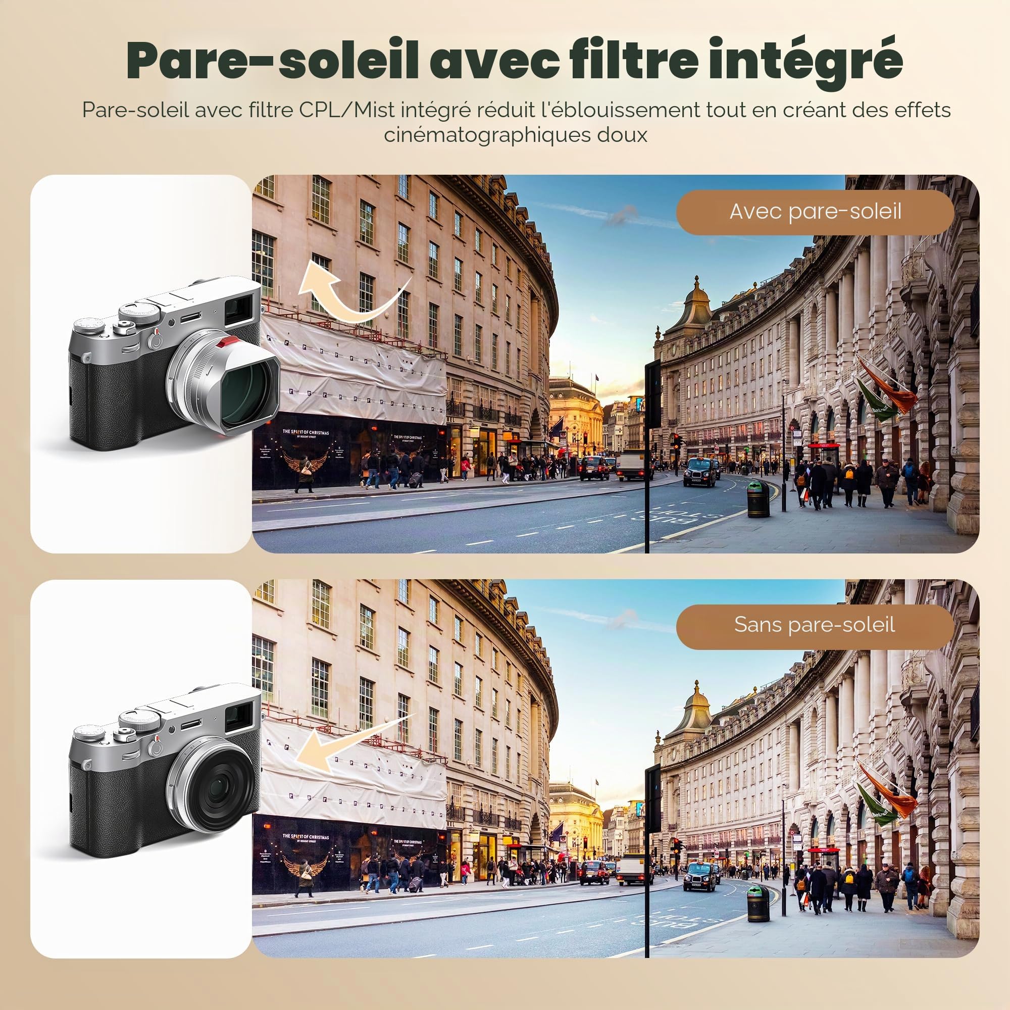 Freewell The Real Lens Hood CPL/Mist Filtre Hybride pour Fuji X100VI/X100V | Flip sans contact. Compatible avec Fuji X100VI, X100V et série X100. Argent