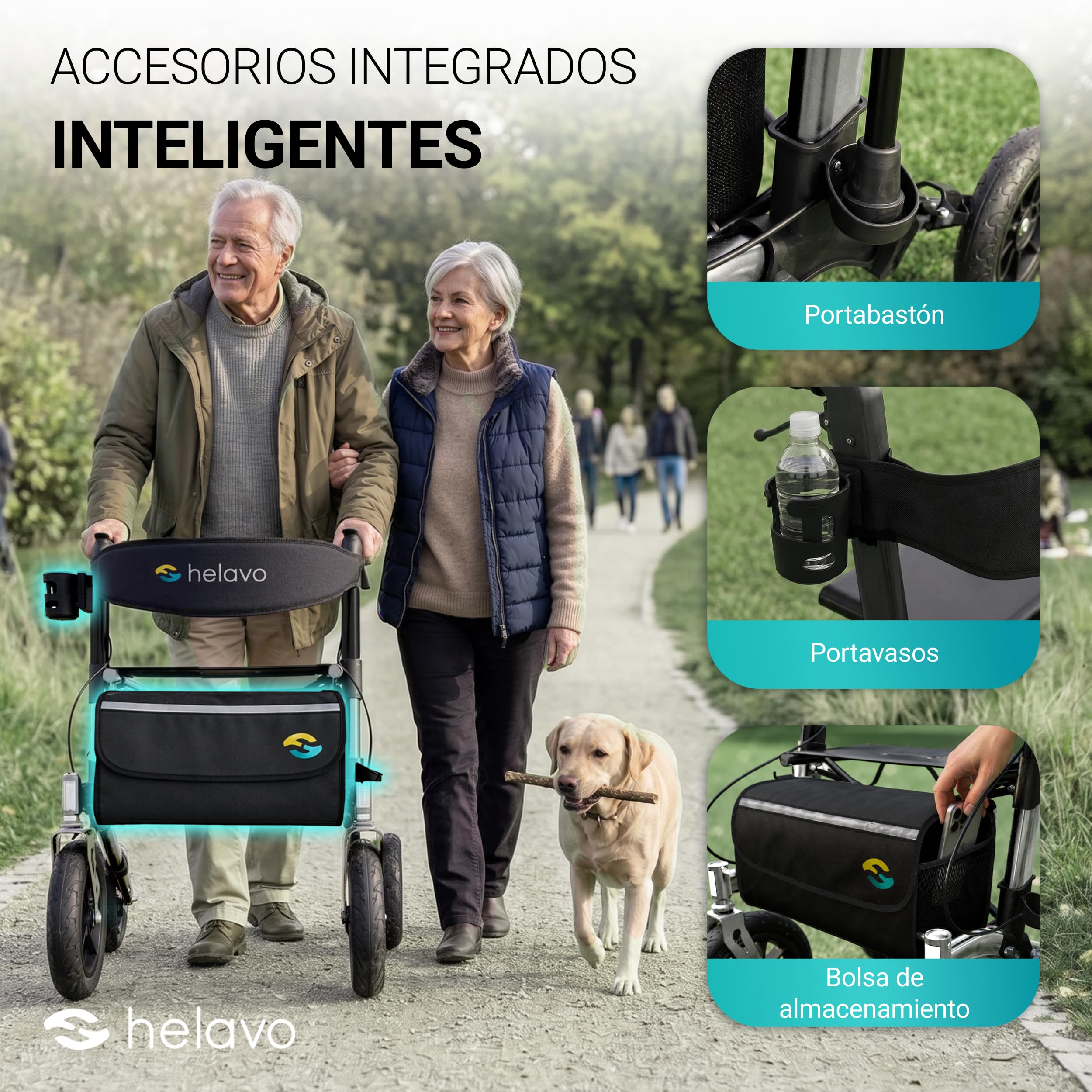 Helavo andador para exteriores con ruedas de caucho macizo antipinchazos - Andador para ancianos de aluminio plegable con asiento - Máxima movilidad y comodidad en exteriores