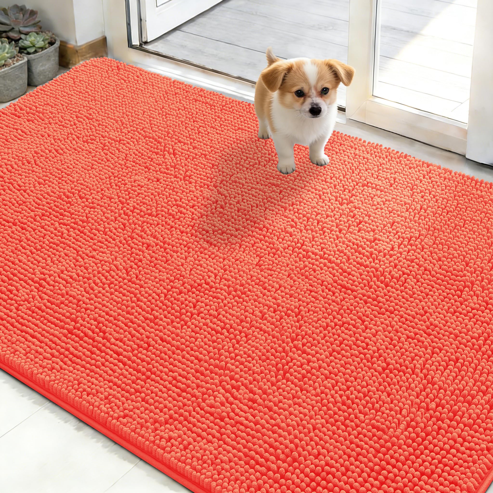 OLANLY Dog Door Mat for Muddy Paws 48x30, Super Absorbent Chenille Mud Mat