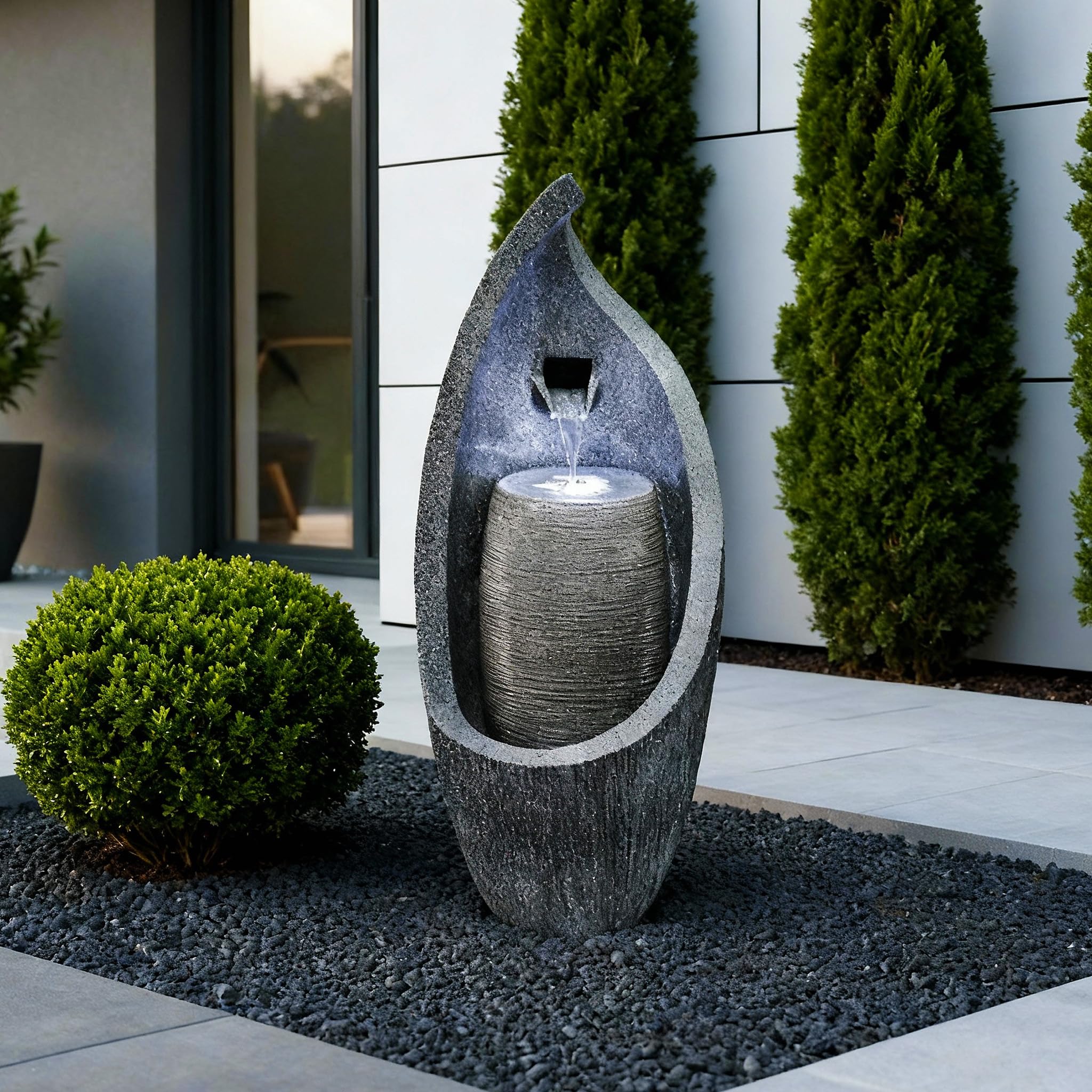 Fontaine de jardin moderne avec éclairage LED 83 cm Fontaine à sauter BK704 Jeu d'eau en cascade aspect pierre
