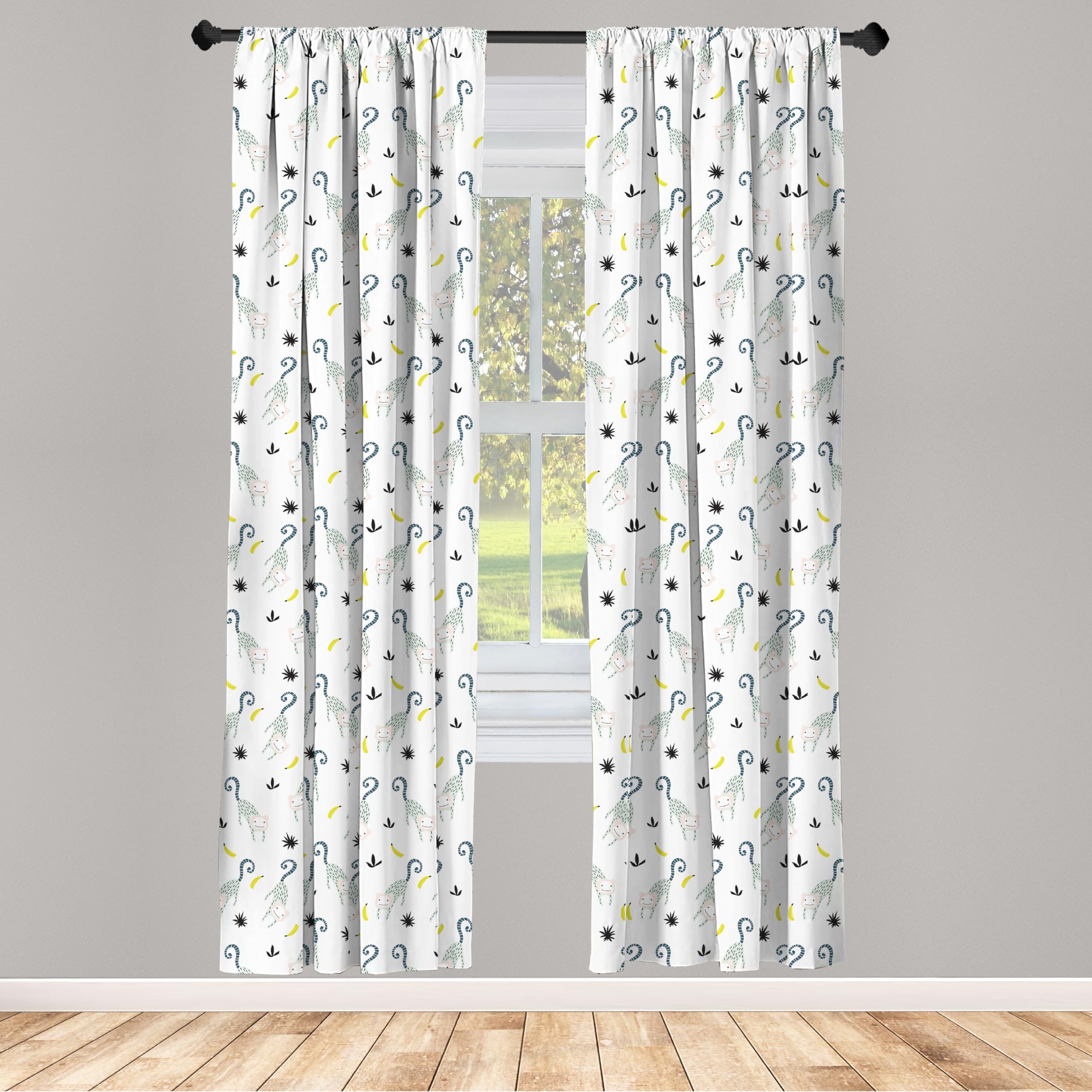 ABAKUHAUS Mono Juego de 2 Paños Cortinas, Animales de la Selva Arte Nursery, Tratamiento de Ventana para Habitación y Dormitorio, 150 cm x 225 cm, Multicolor