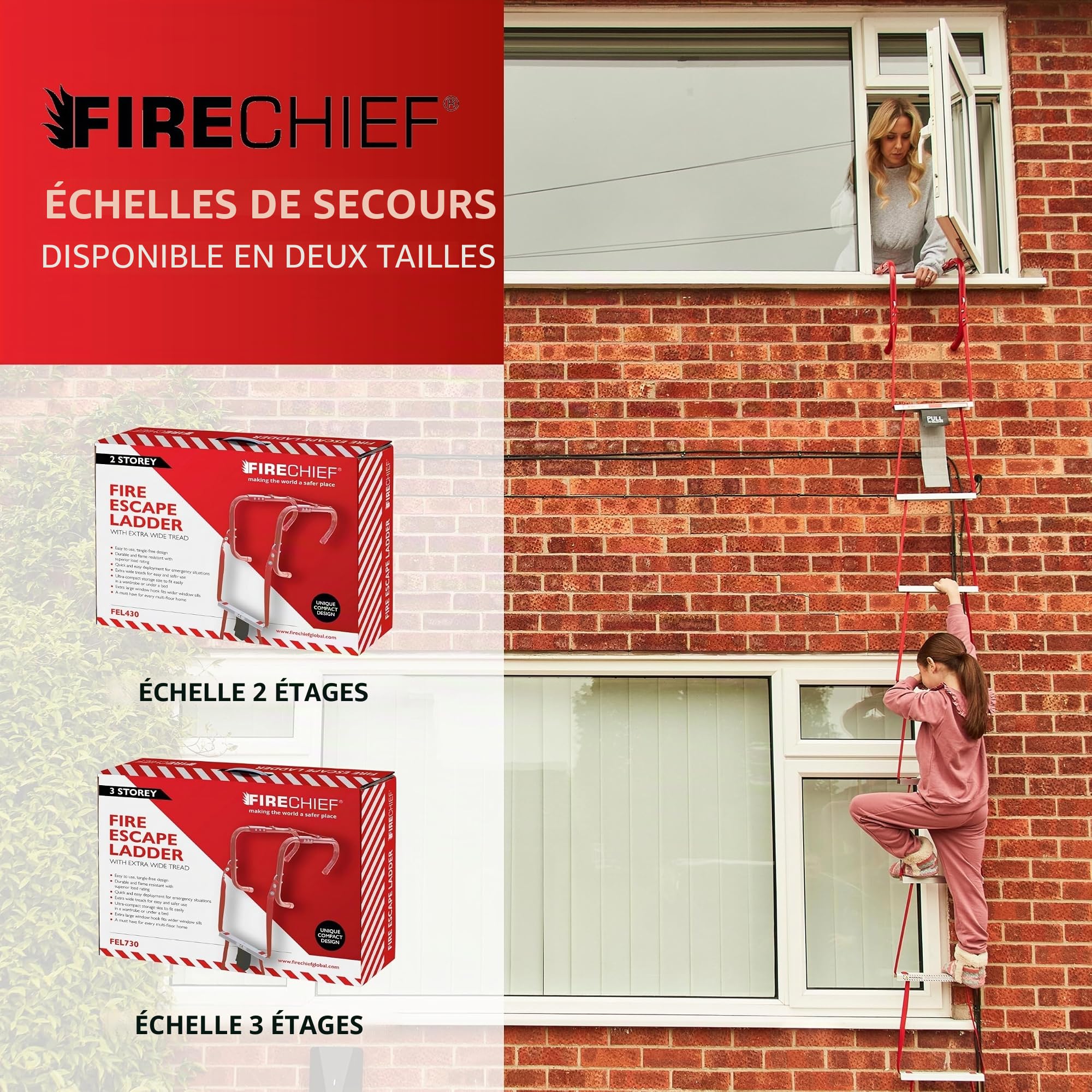 Firechief Escabeau pliable 3 étages FEL730 avec marches extra larges