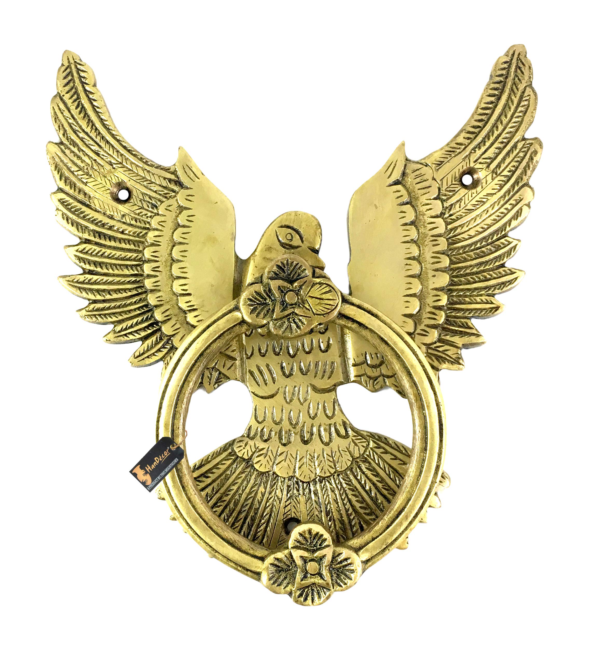 Two Moustaches Open Winged Eagle Design Brass Door Knocker (Standard Size; Antique Yellow)