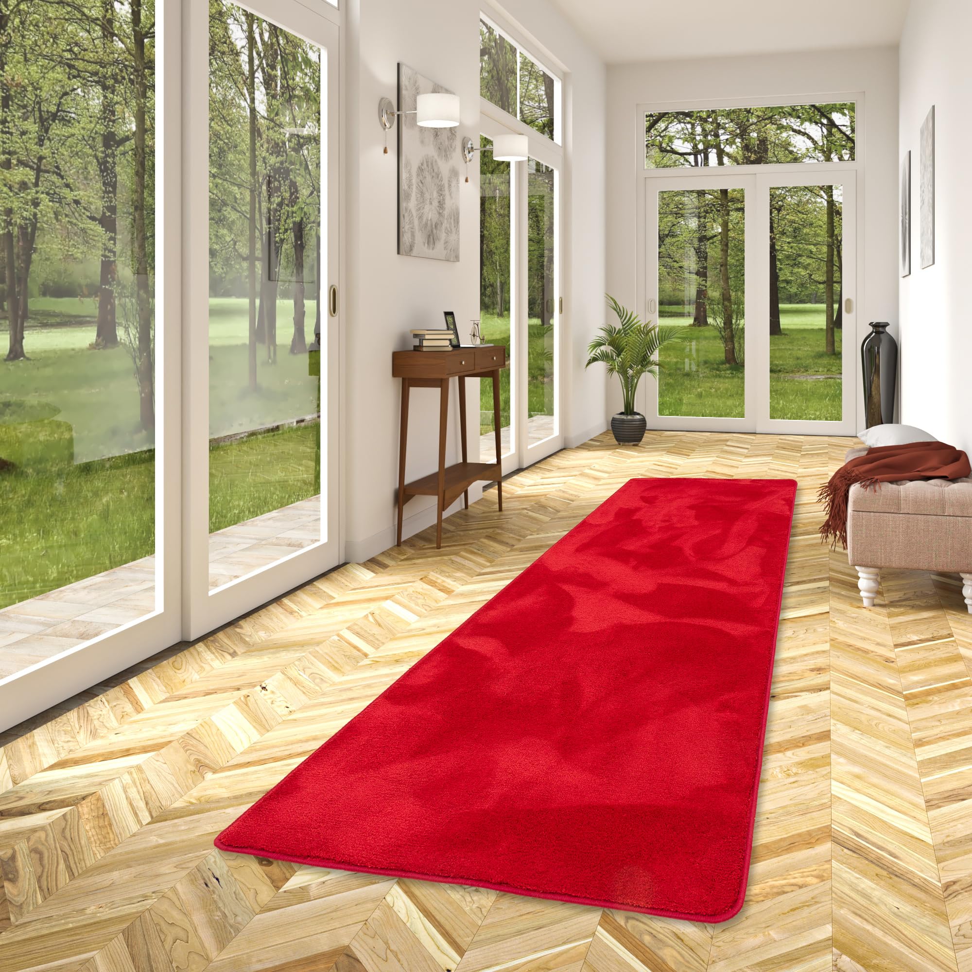 Tapis coureur shaggy rouge antidérapant pour salon cuisine couloir Snapstyle