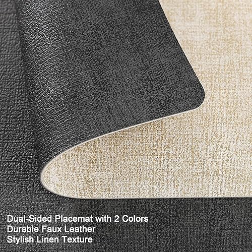 Miniatura 2 de Myir JUN Juego de 4 manteles individuales de doble cara, de piel sintética, para interiores, para mesa de comedor, exteriores, cuadrados,