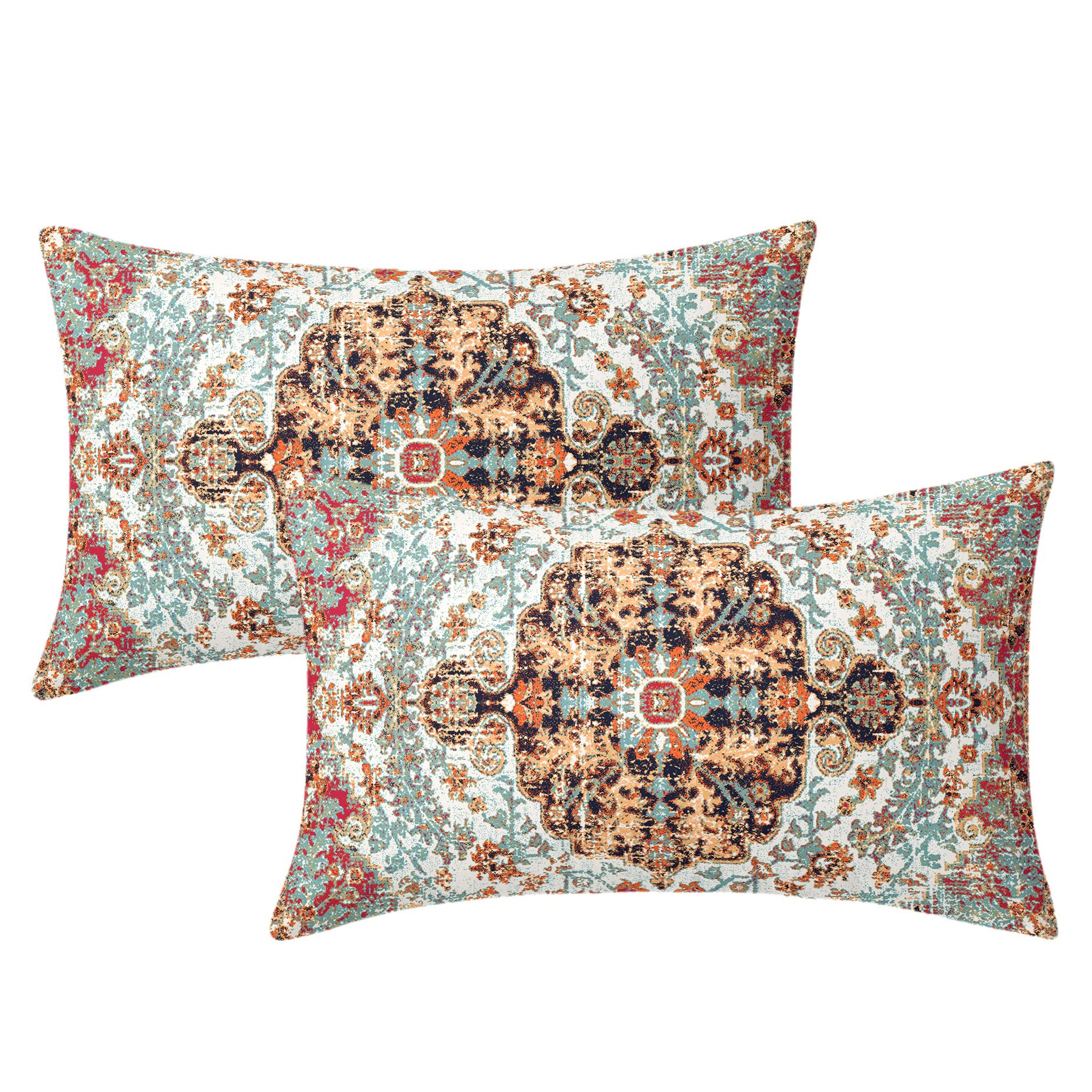 Orange Peach aqua ethnic boho Lumbar Pillow Covers 12x20 Inch Bohemian Carpet Vintage Black Coral Floral Rectangle Throw Pillows Farmhouse Accent Home Decor For Bedroom Couch Sofa Porch Set Of 2