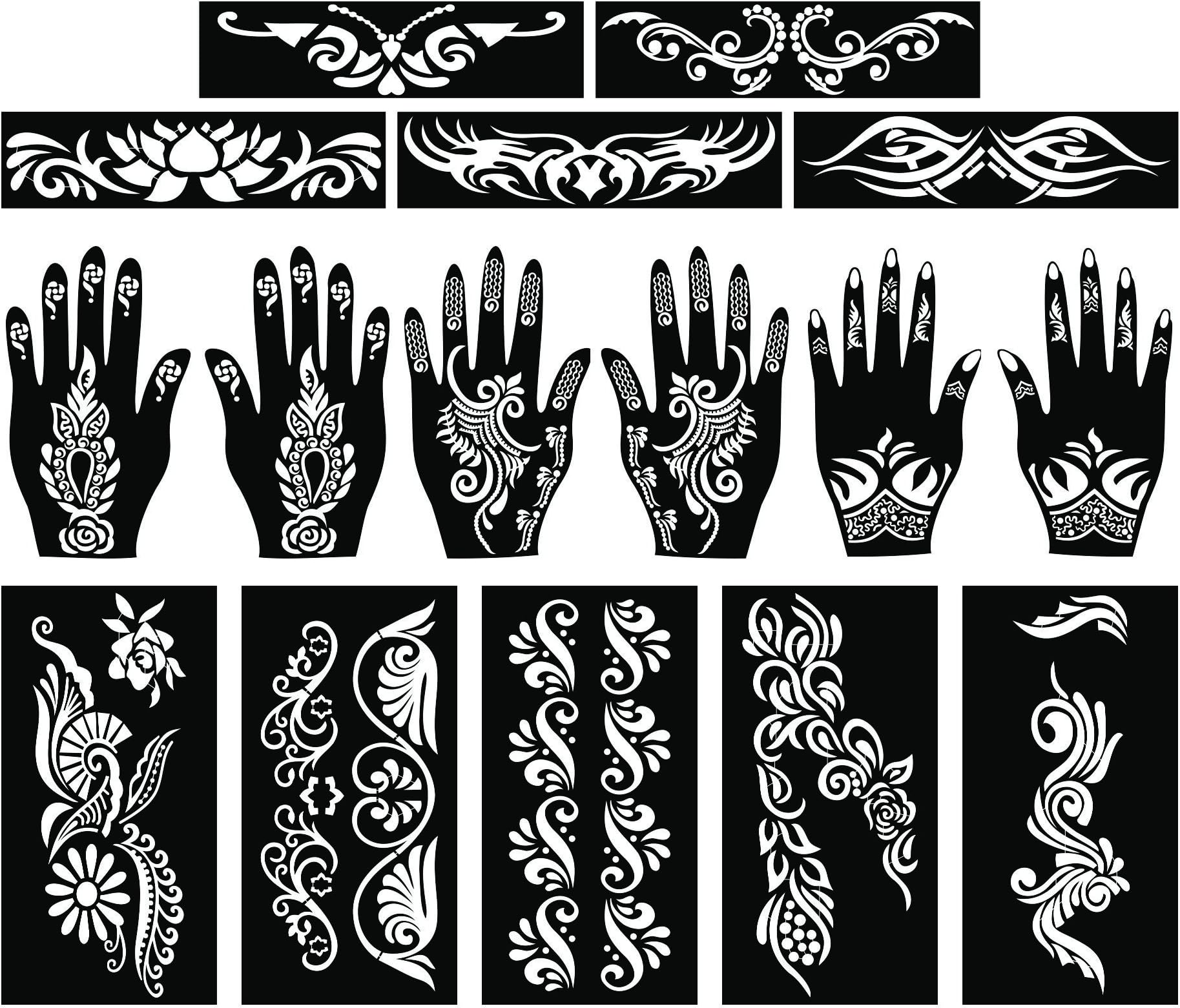 Parth Impex Henna Tattoo Stencils Self Adhesive Full Body Paint Designs Template for Temporary Mehendi Drawing on Hand/Arms/Shoulders/Chest (Pack of 16)