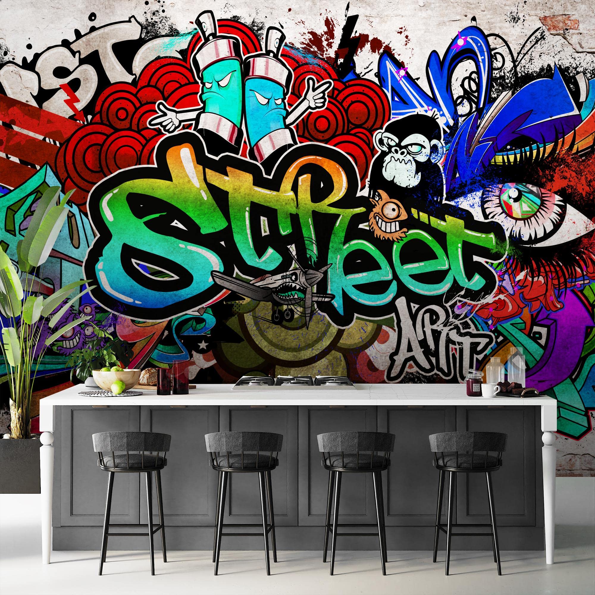Runa Art - Fototapete Graffiti Streetart - Vlies Wand Tapete Wohnzimmer Schlafzimmer Moderne Wanddeko Bunt 528 x 280 cm 9218015a