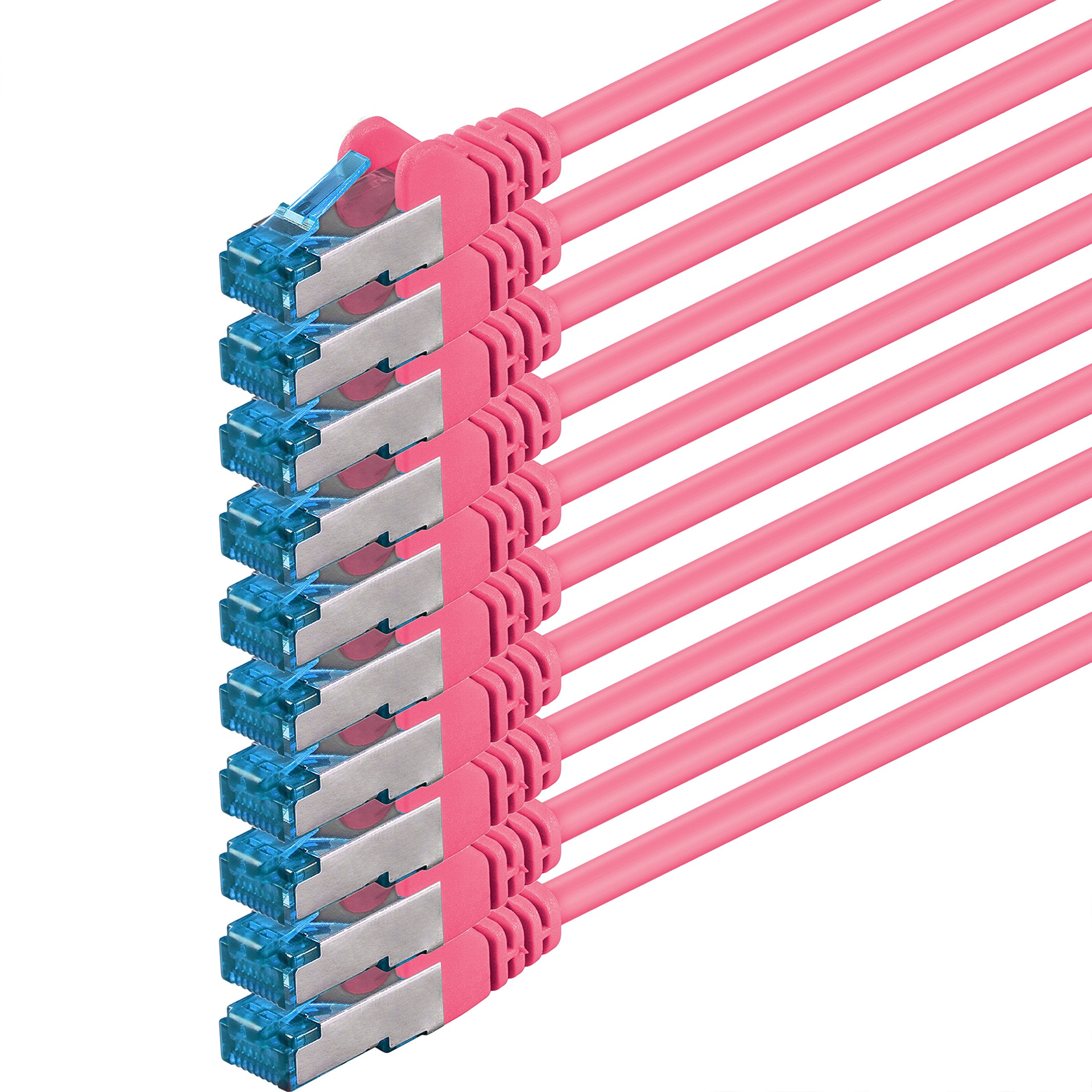 1aTTack.de 1m - CAT6a - Netzwerkkabel magenta - 10 Stück CAT 6 A Patchkabel 10000 Mbit s SFTP PIMF 500 MHz kompatibel zu CAT5 CAT6 CAT7 DSL Internet Switch Router