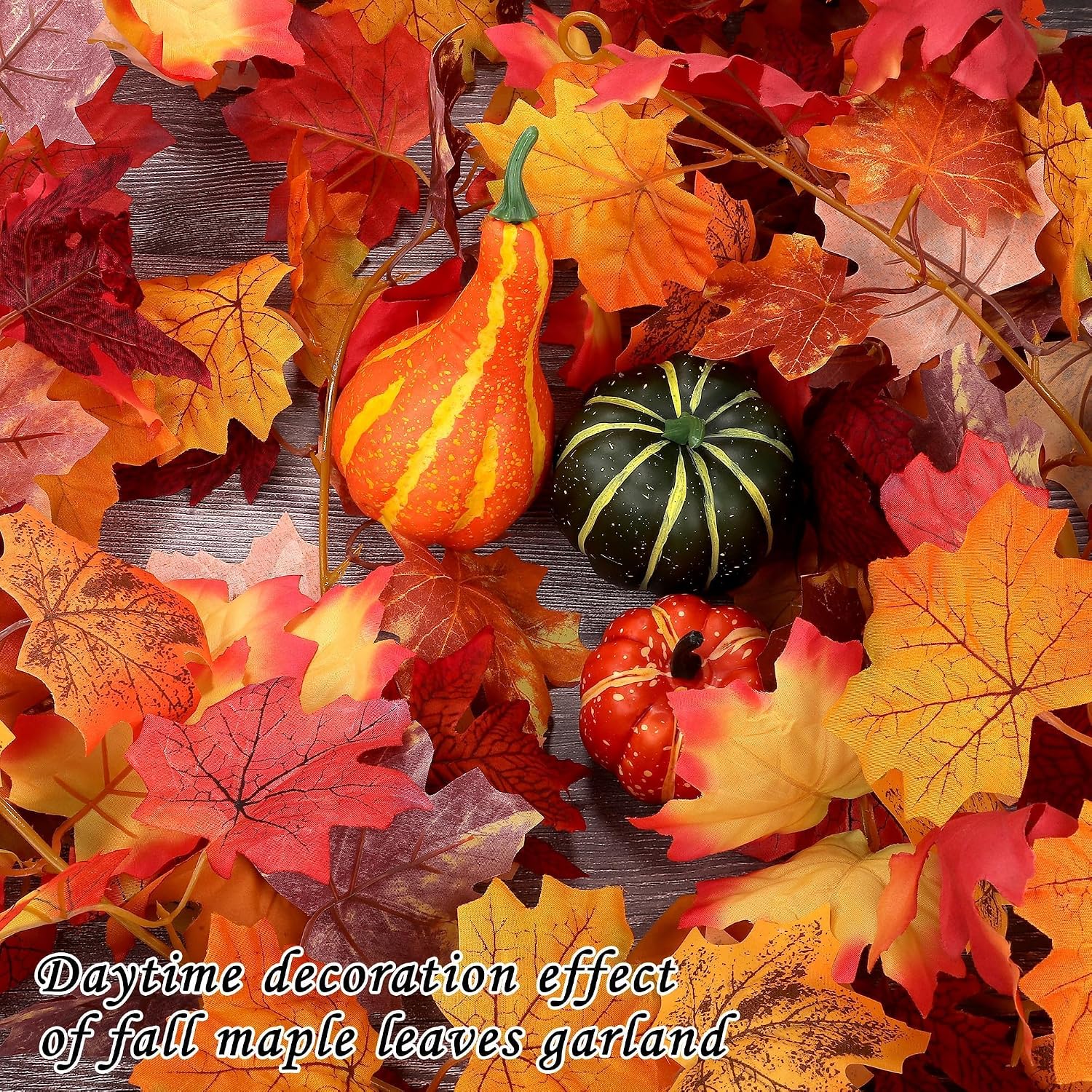 Fovths 6 Pack Fall Maple Leaves Garland with LED Light 5.7 Feet Artificial Autumn Maple Hanging Vine Foliage with Hanging Hook for Indoor Outdoor Decor Fireplace Halloween Thanksgiving