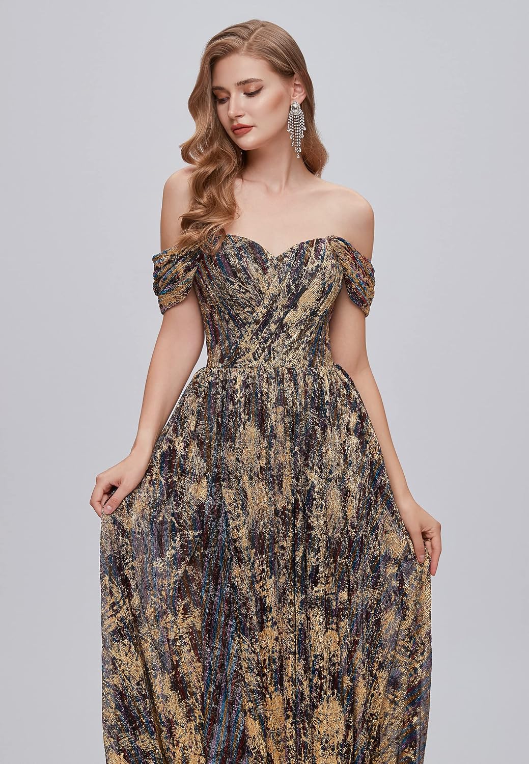 Women's Off-Shoulder Split A-Line Floor-Length Evening Dress