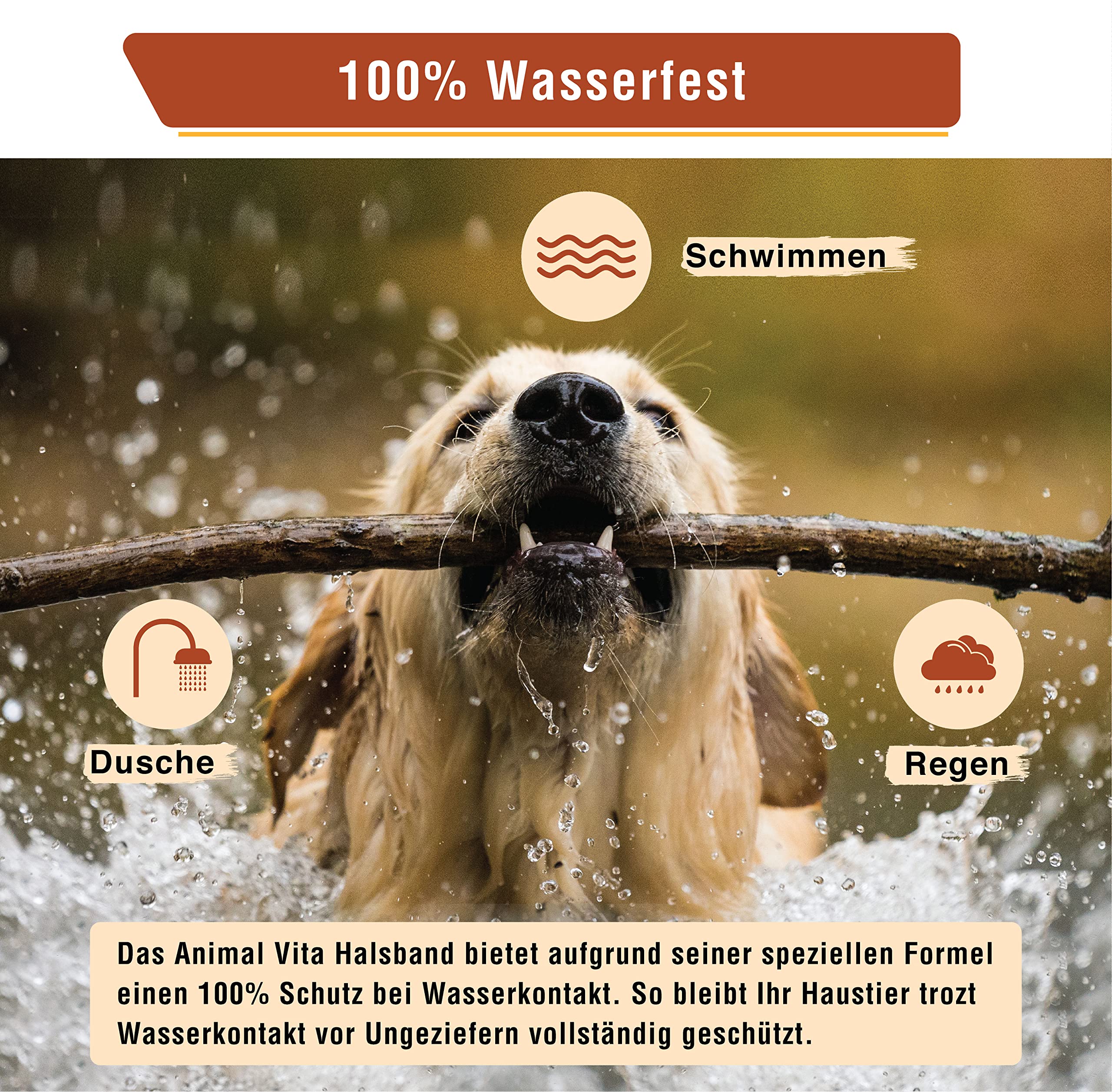 Animal Vita® Zeckenhalsband für Hunde - Effektiver Schutz vor Ungeziefern [wasserdicht und größenverstellbar] bis zu 8 Monate Zeckenschutz mit 100% natürlichen Inhaltsstoffen