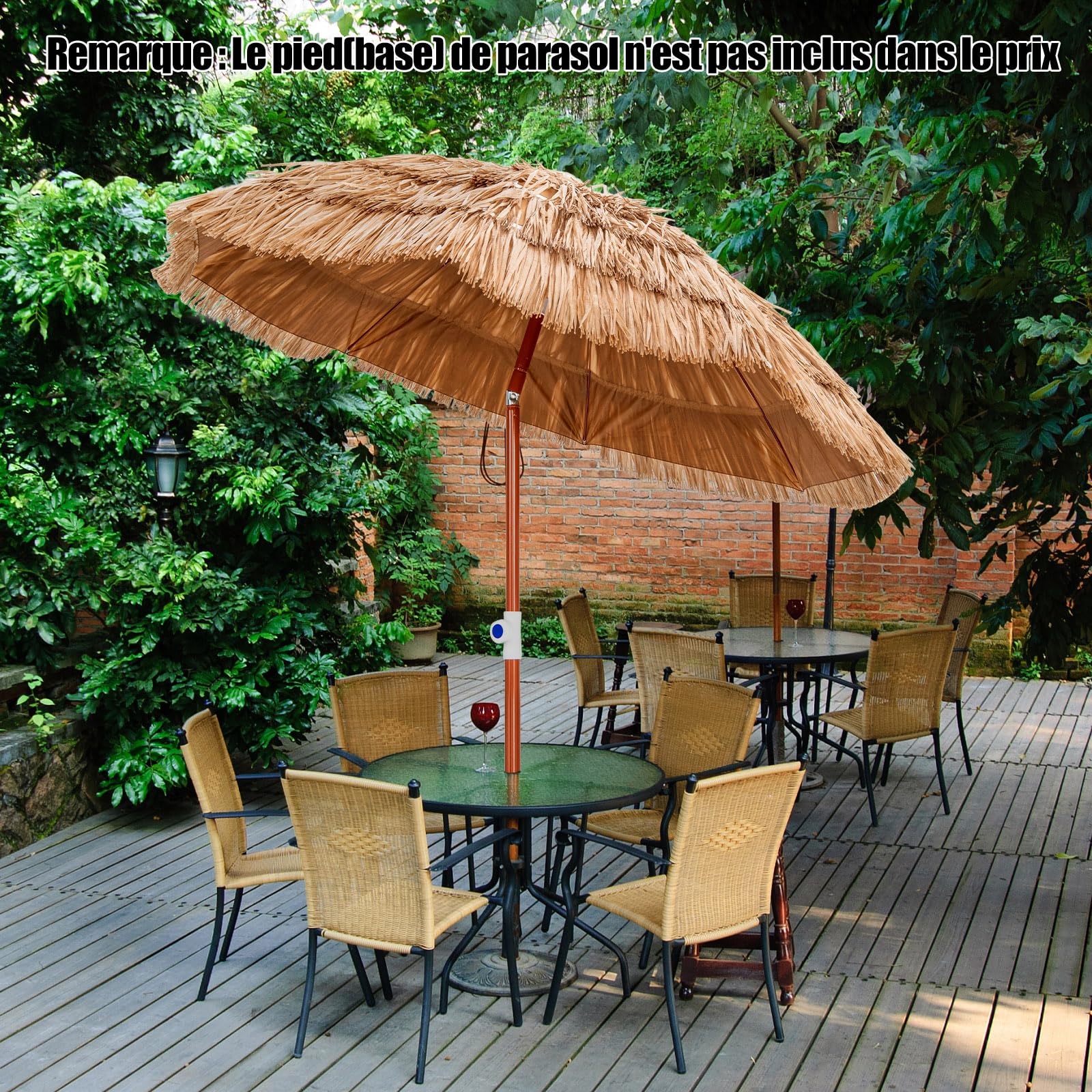 COSTWAY Parasol de Jardin Exterieur Φ175 cm, Inclinable et Hauteur Réglables 140-190 cm, Parasol Exotique Paille PP à 5 Couches, Sac de Transport, 8 Baleines, Style Hawaïen pour Jardin Plage Piscine