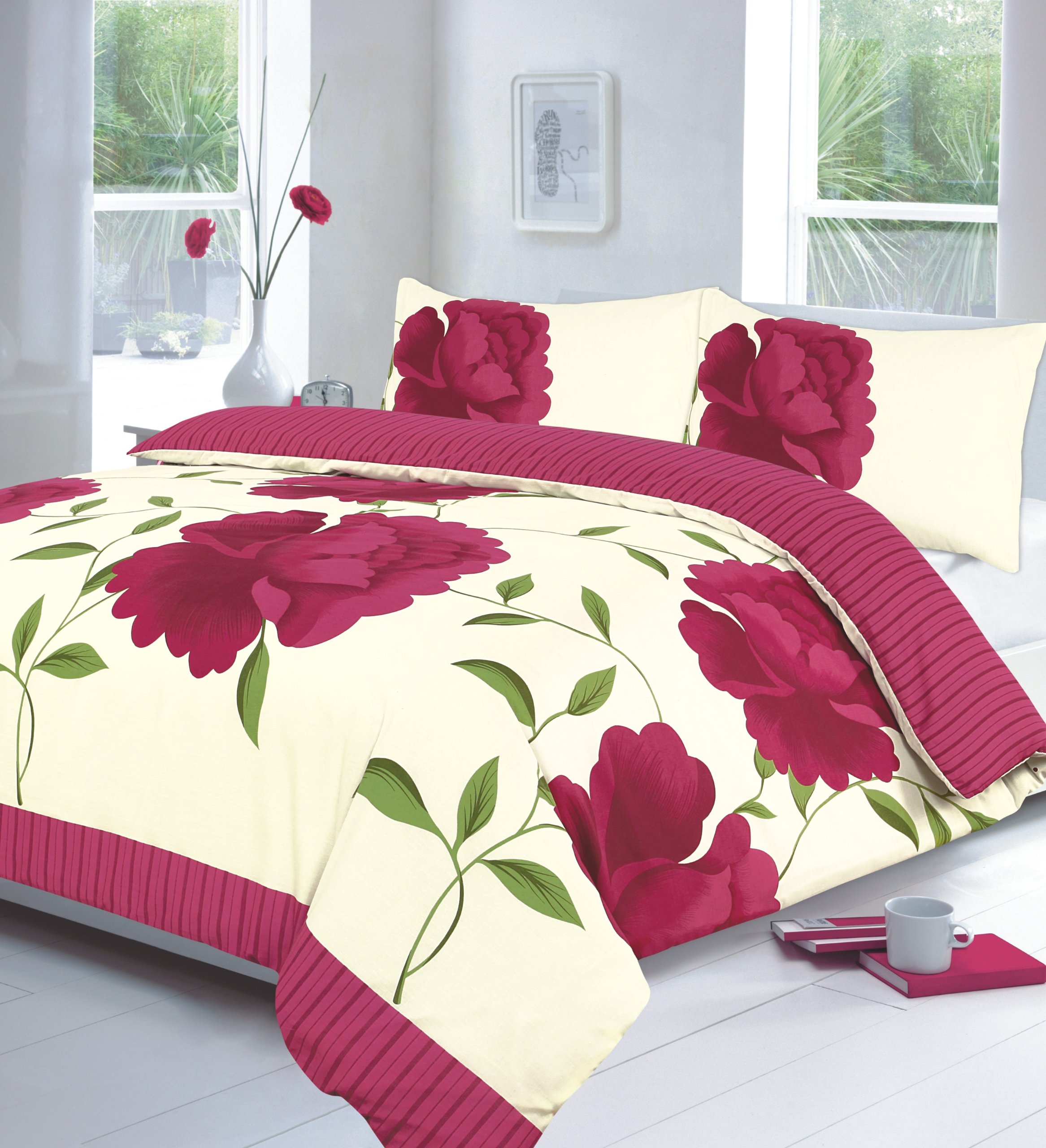 EHD Rosaleen Floral Pattern Modern Stylish Duvet Cover Sets Quilt Cover Sets Reversible Bedding Sets By NZ (Pink, Double)