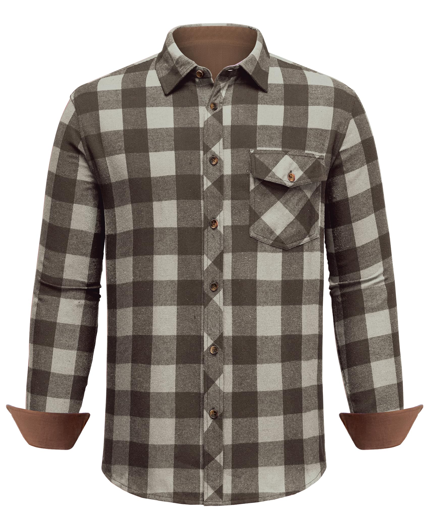 DEMEANOR Camisa de franela para hombre de manga larga a cuadros camisa de franela para hombre de algodón a cuadros con bolsillo en el pecho