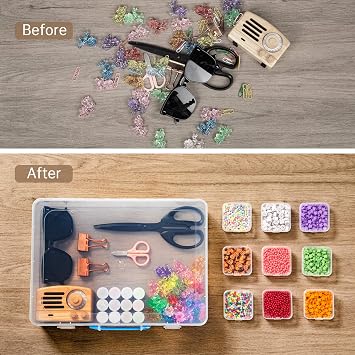Bead Organizer Box with Handle, 61Pcs Small Bead Storage Boxes with Hinged Lid and Portable Craft Case, Mini Clear Plastic Container for Jewelry Making Supplies Bracelet Screws Seeds Nails Small Parts