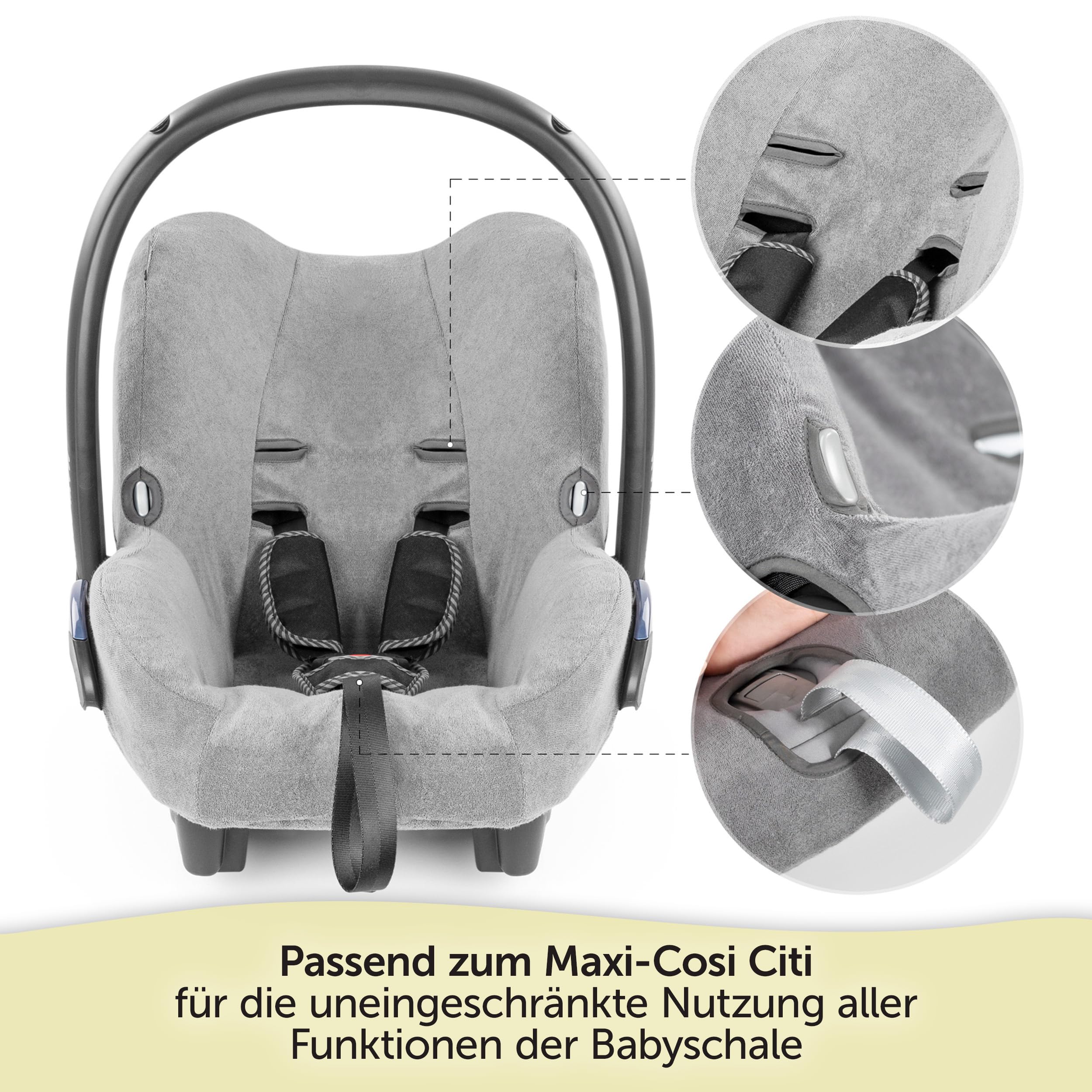 Zamboo Bezug für Maxi Cosi Citi Babyschale - Schutzbezug/Sommerbezug mit Perfekter Passform für Autositz Citi, atmungsaktiv gegen Schwitzen, maschinenwaschbar - Grau (Standard)