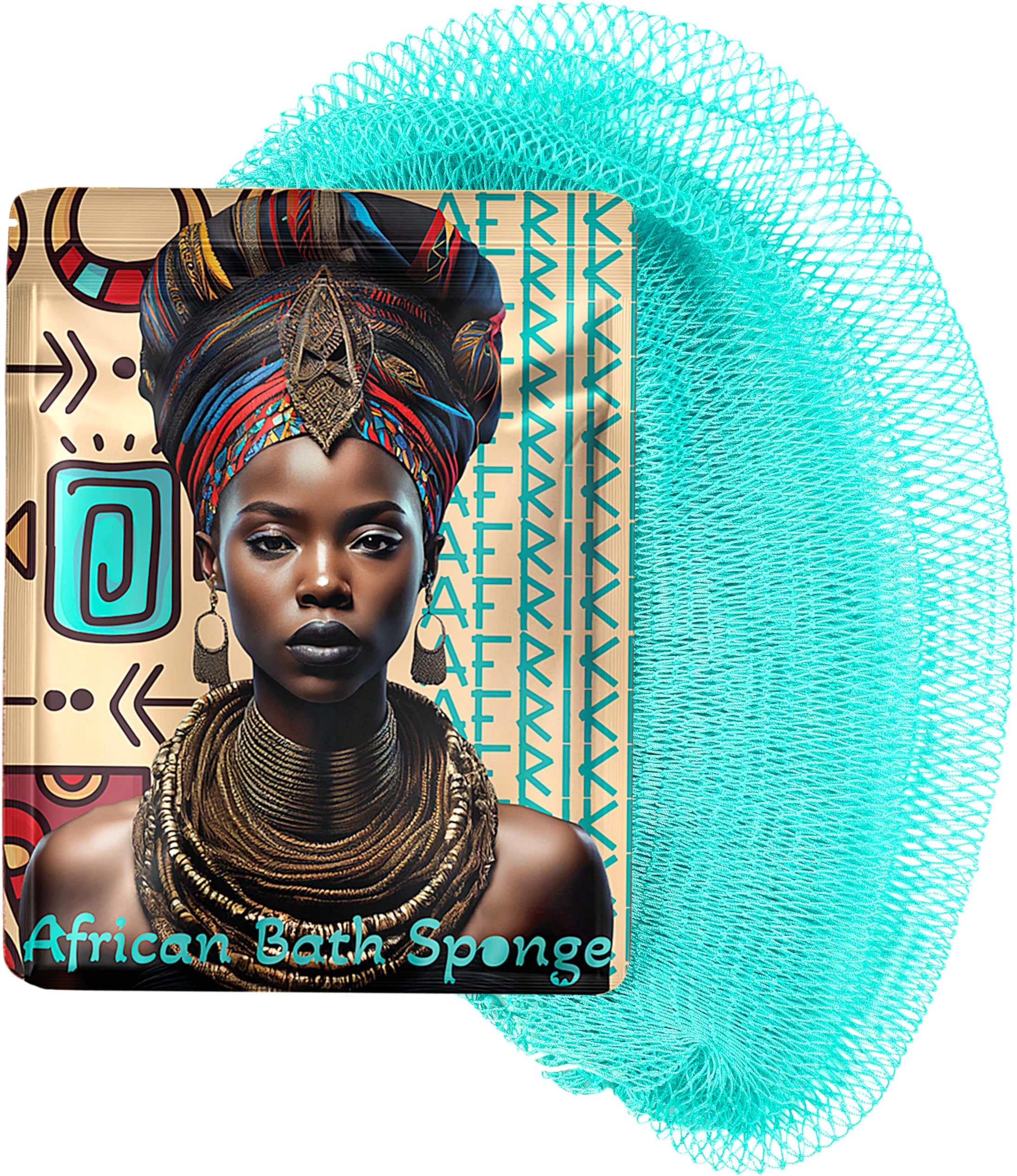 AFRIKI African Net Sponge – Exfoliating Body Scrubber, Black Owned & Rooted in Africa, All Skin Types | 45 in Long (Turquoise)