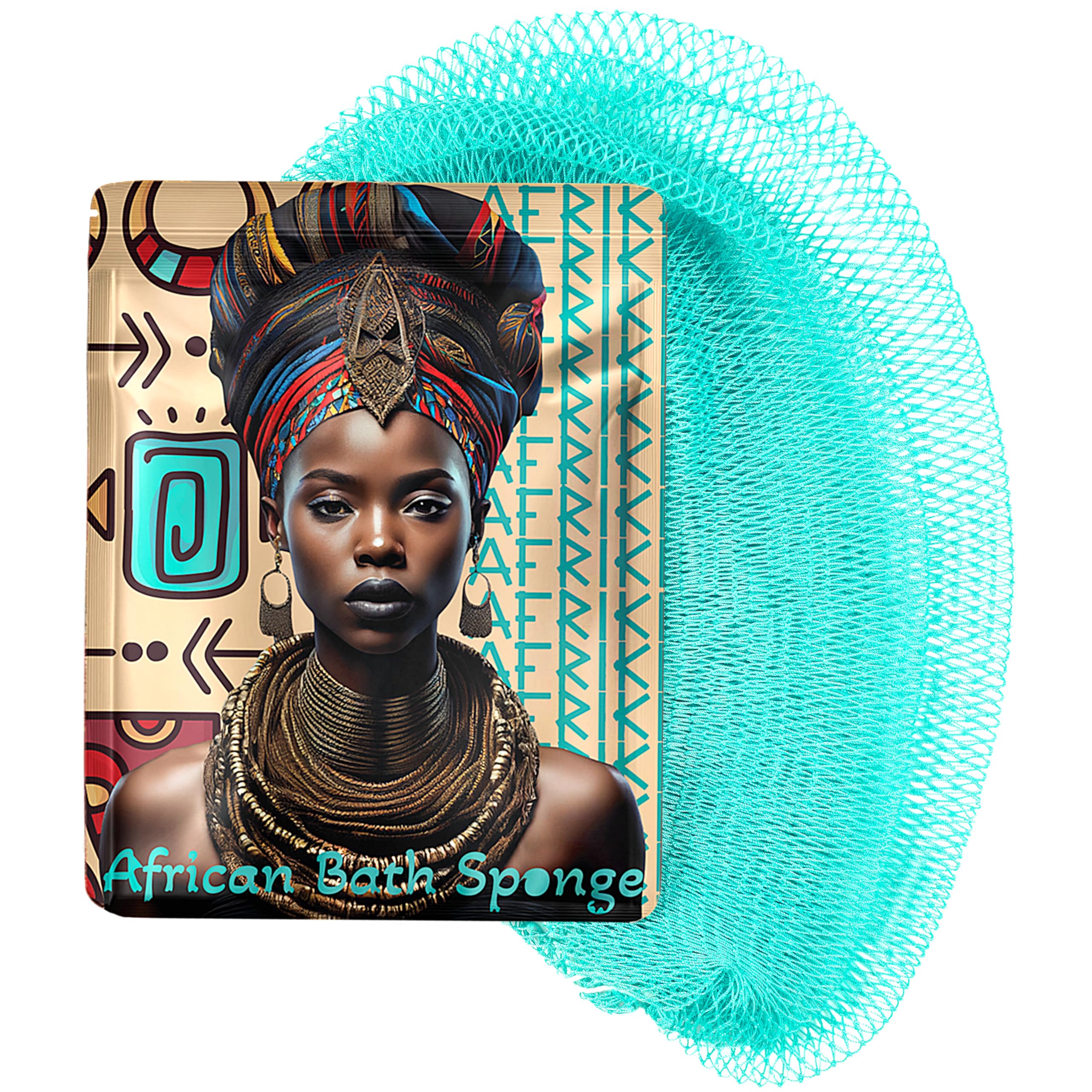 AFRIKI African Net Sponge, Authentic African Exfoliating Sponge, Black Owned, Back Scrubber, 45 inch Long for Normal to Sensitive Skin, for Daily use, Original Collection (Turquoise)