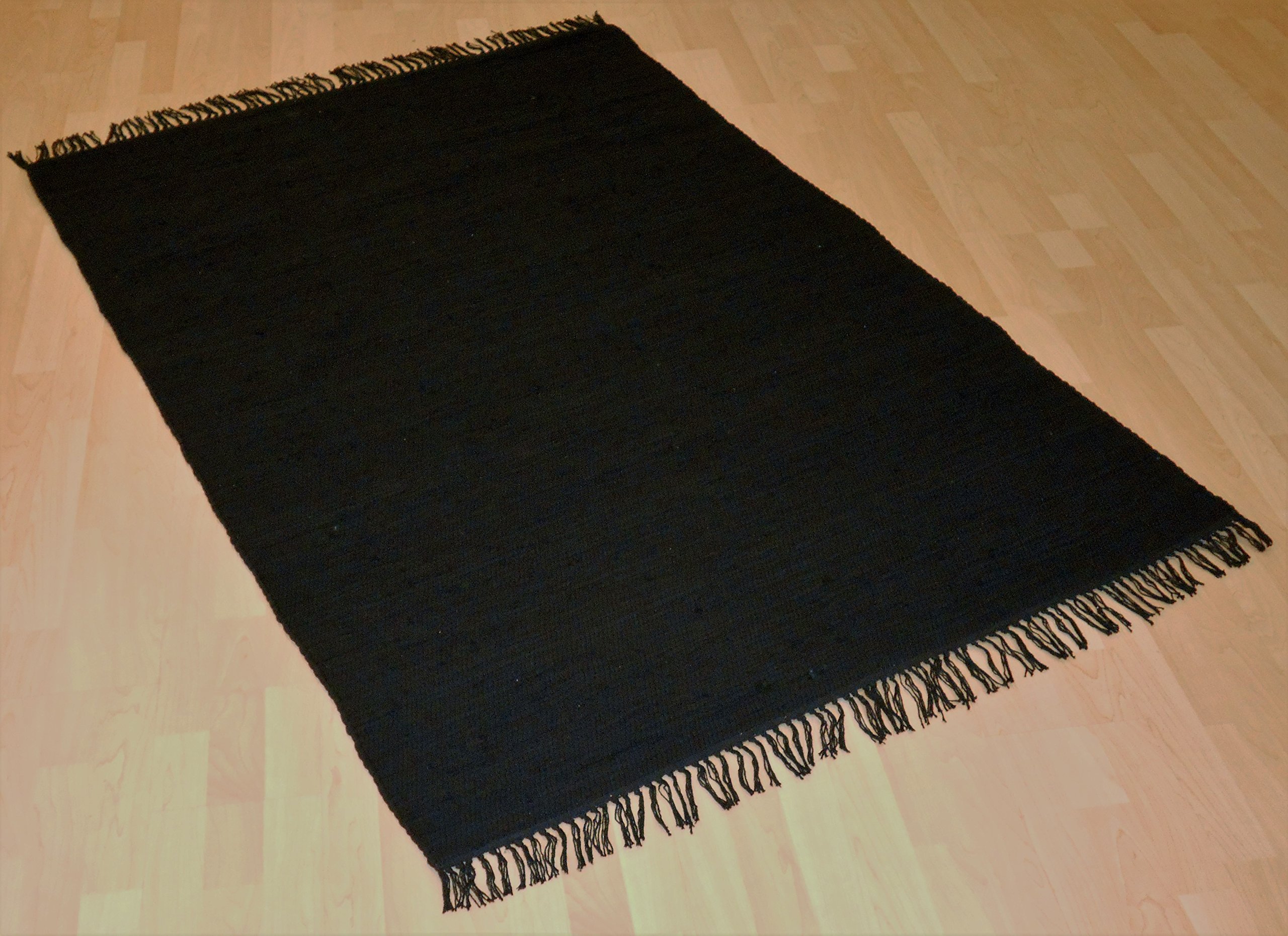 MB Warenhandel24 Handwebteppich Fleckerlteppich einfarbig Uni 100% Baumwolle Handweb Teppich Fleckerl Waschbar NEU (ca. 120x170 cm, Schwarz)