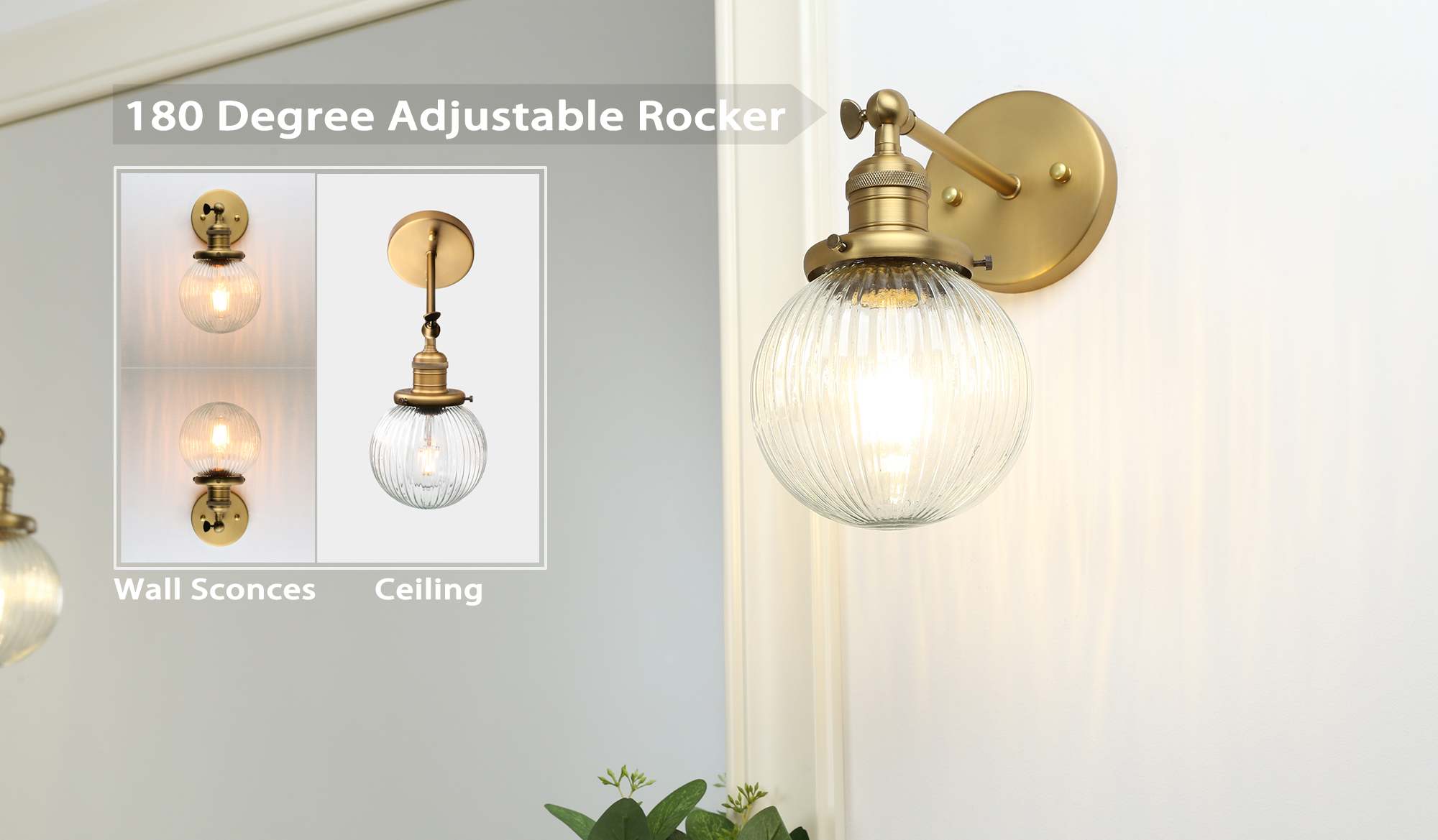Image of Pathson Modern Hardwired Wall Sconce Lamp with Striped Glass, Rustic Wall Vanity Lighting Decor for Bathroom Living Room Bedroom