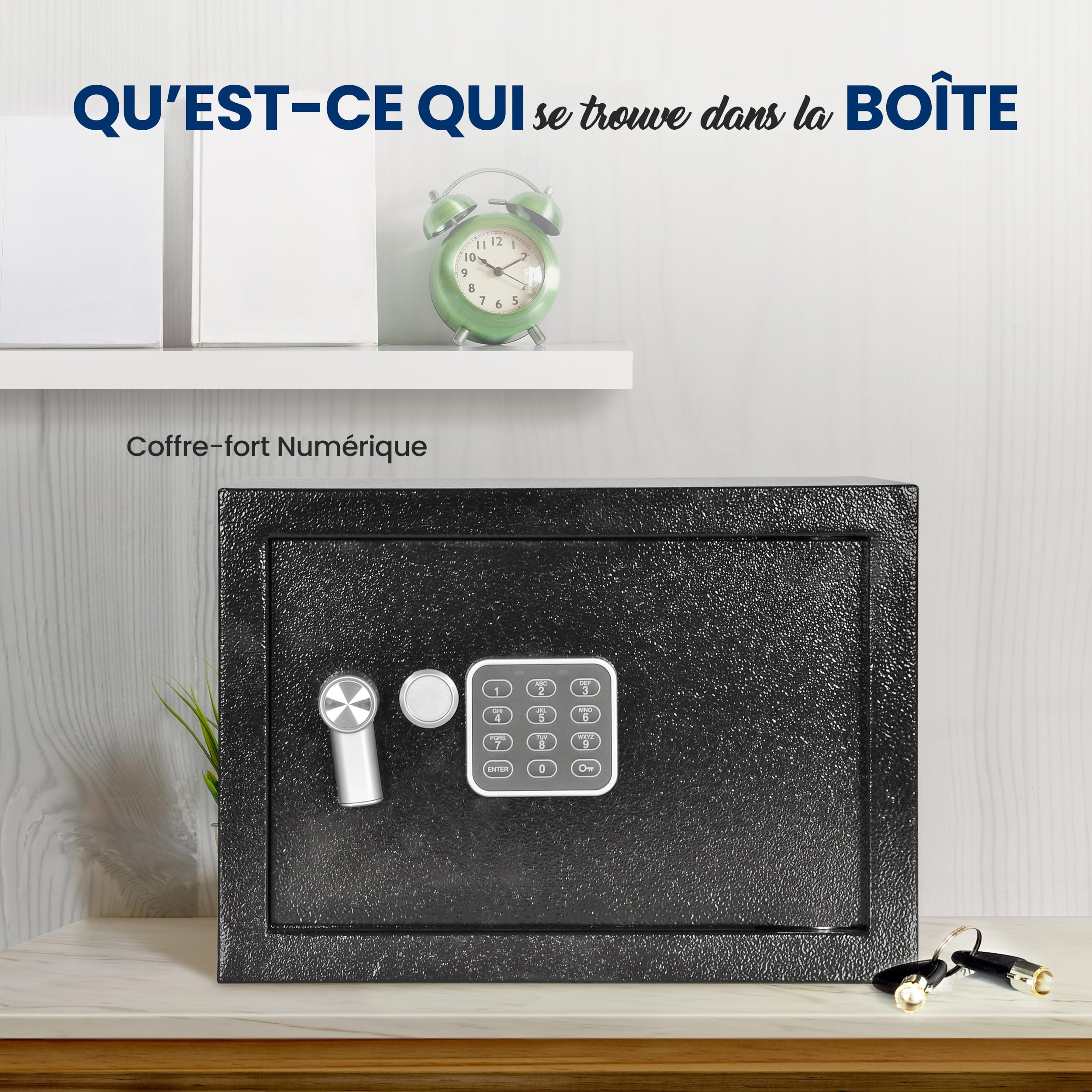 SereneLife Coffre-Fort Électronique Acier – Small 8.6 L (31x20x20 cm), Serrure Numérique | Fixation Murale/Sol, Mini Coffre Sécurisé pour Argent avec 2 Clés, Bijoux, Documents, Bureau, Maison