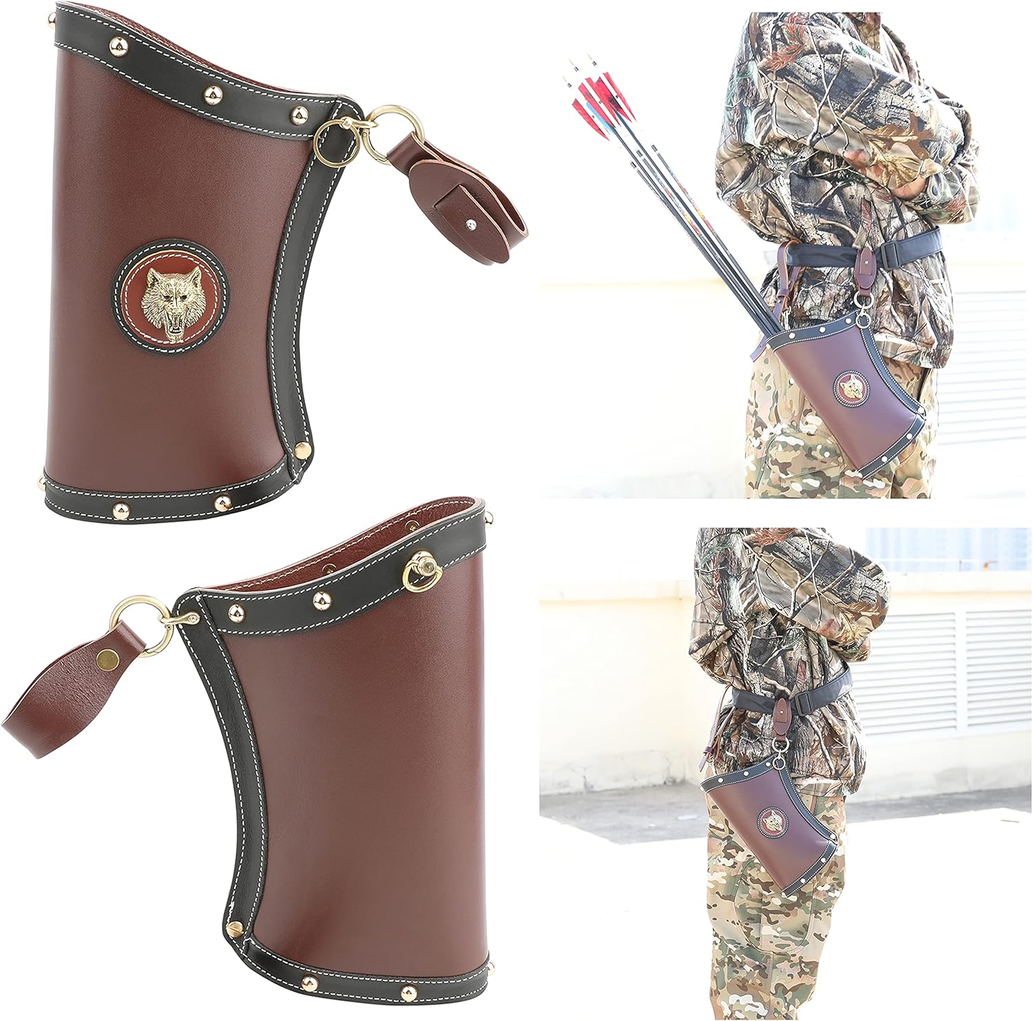 ZSHJGJR Archery Hip Quiver Waist Hanged Arrow Quiver Traditional Hand Made Leather Arrow Quiver Holder Arrow Bag Lightweight Right/Left Handed for Bow Hunting Shooting