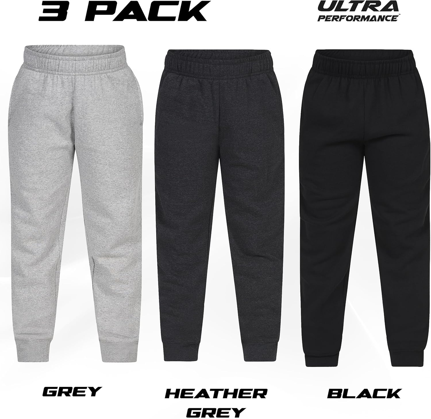 Ultra Performance 3 Pack Boys Sweatpants Kids Clothes Active Soft Fleece Joggers for Boys Size 4-20 - Image 3
