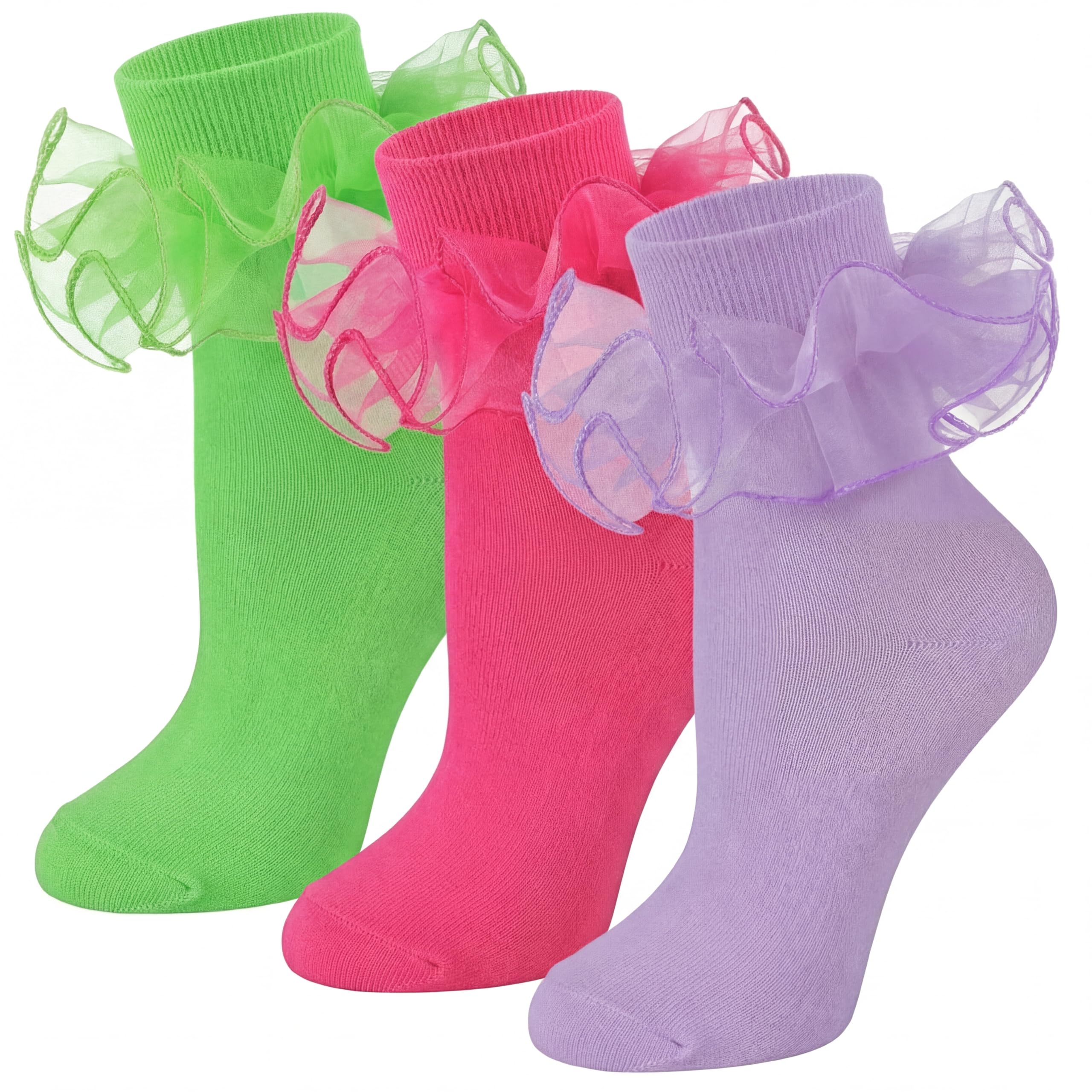 Geyoga 3 Pair Women Big Ruffle Calf Socks