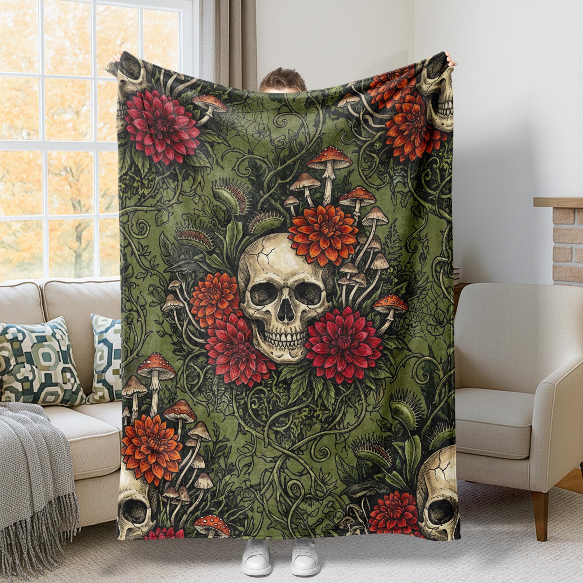 Couverture pelucheuse compacte haut de gamme jeté de lit vert automne bohème