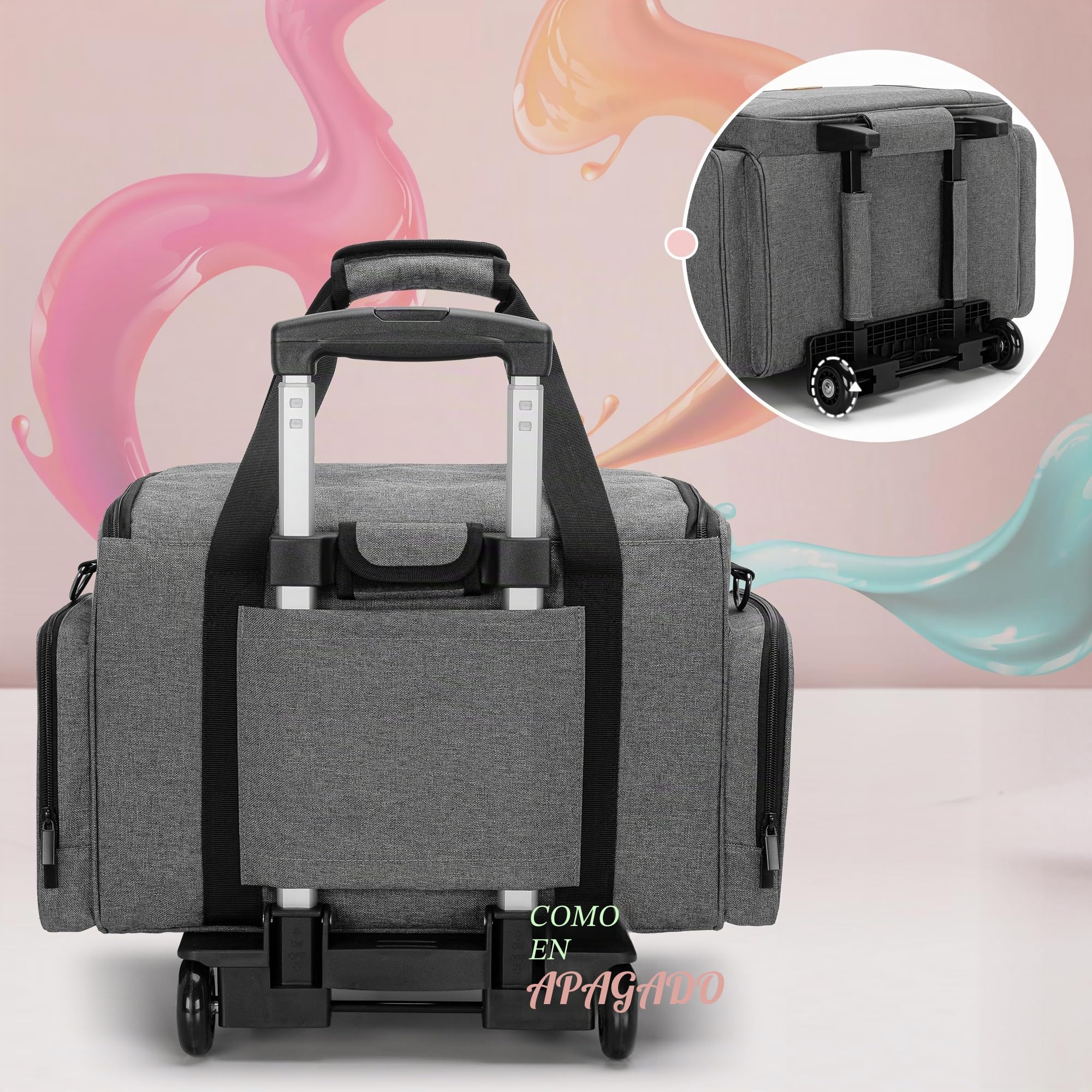 Luxja Organizador Esmaltes de Uñas con Ruedas para 90 Botellas y una Lámpara de Uñas, Bolsa para Esmalte de Uñas con Trolley Desmontable, Estuche Esmalte de Uñas (Solo Bolsa), Gris