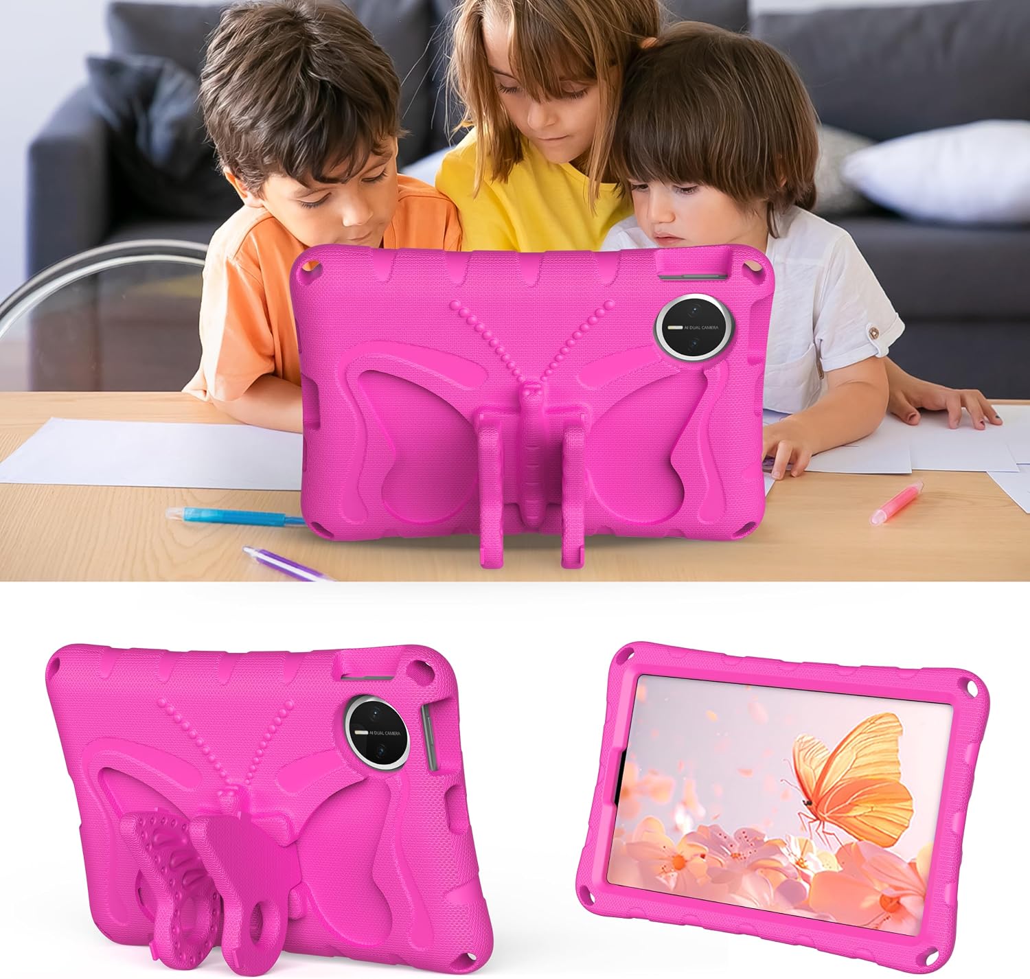 Compatible with Huawei Matepad mini 8.8"(2025) Tablet Kids Case,Cute Butterfly Cover Lightweight Shockproof Case EVA Foam Cover with Shoulder Strap & Stand Cover for Boys Girls(Rose Red) image 5