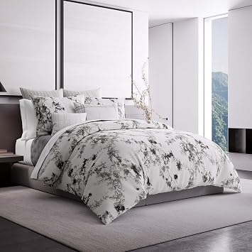 Vera Wang - Sham, Luxury Organic Cotton Percale Bedding, Smooth & Soft Home Decor (Charcoal Vines White, Standard Sham)