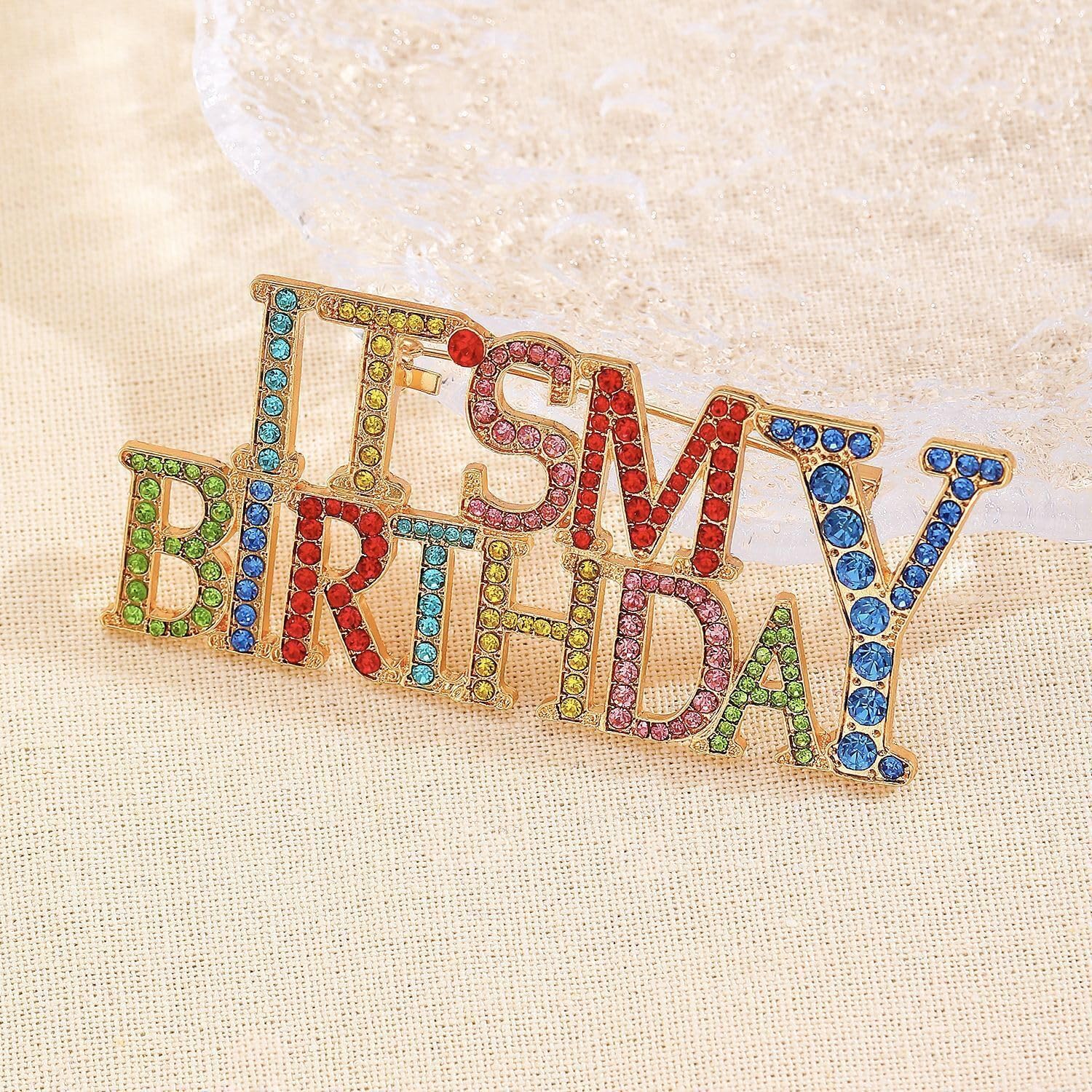 It’s My Birthday Pin, Rhinestone Lapel Pin Shiny Metal Birthday Brooch Celebration Party Outfit Accessory for Women image 3