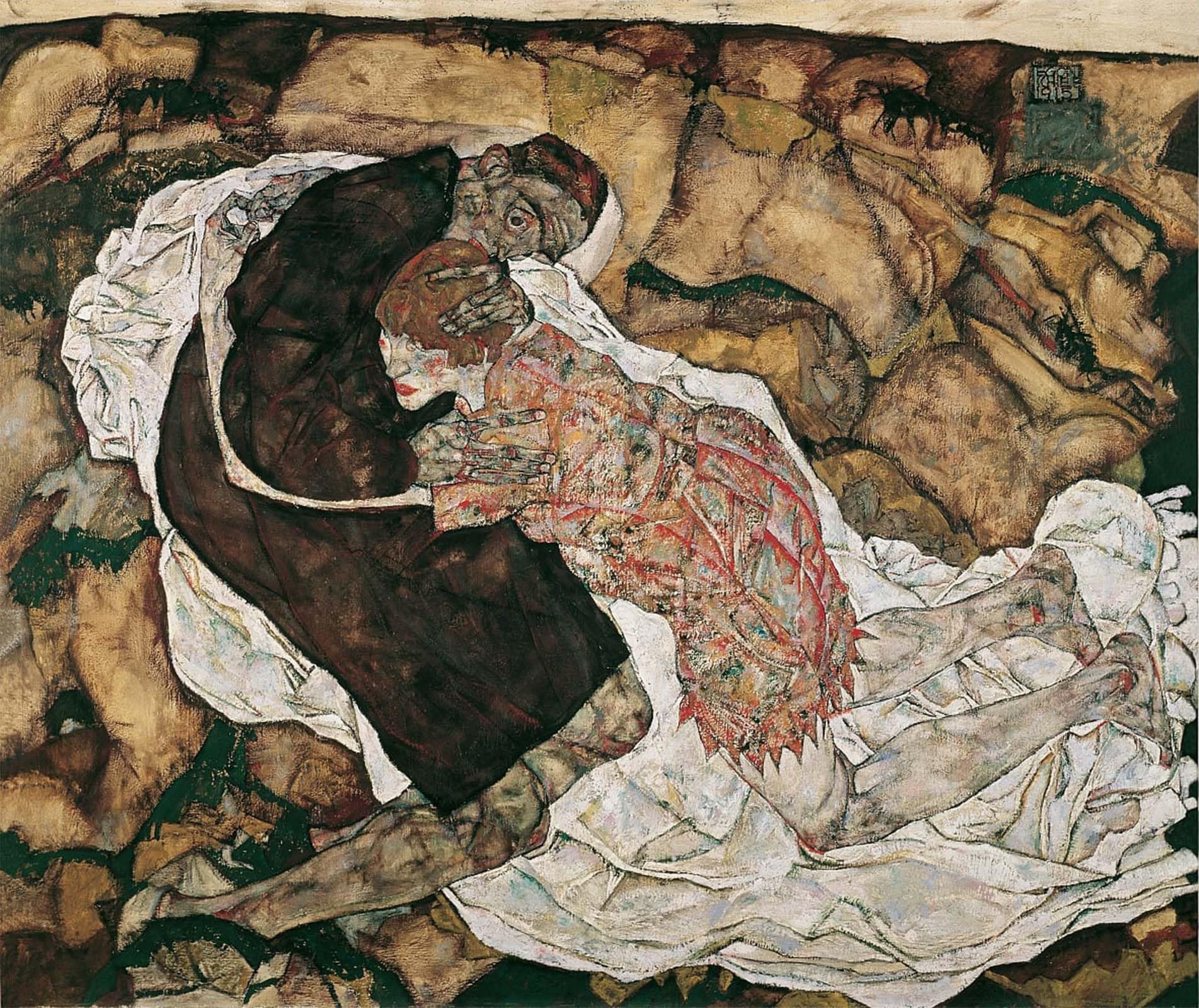 ARTXLXXBN Famous Art Print Poster Vintage Wall Art Death and the Maiden by Egon Schiele Canvas Art Poster for Home Decor 60x90cm